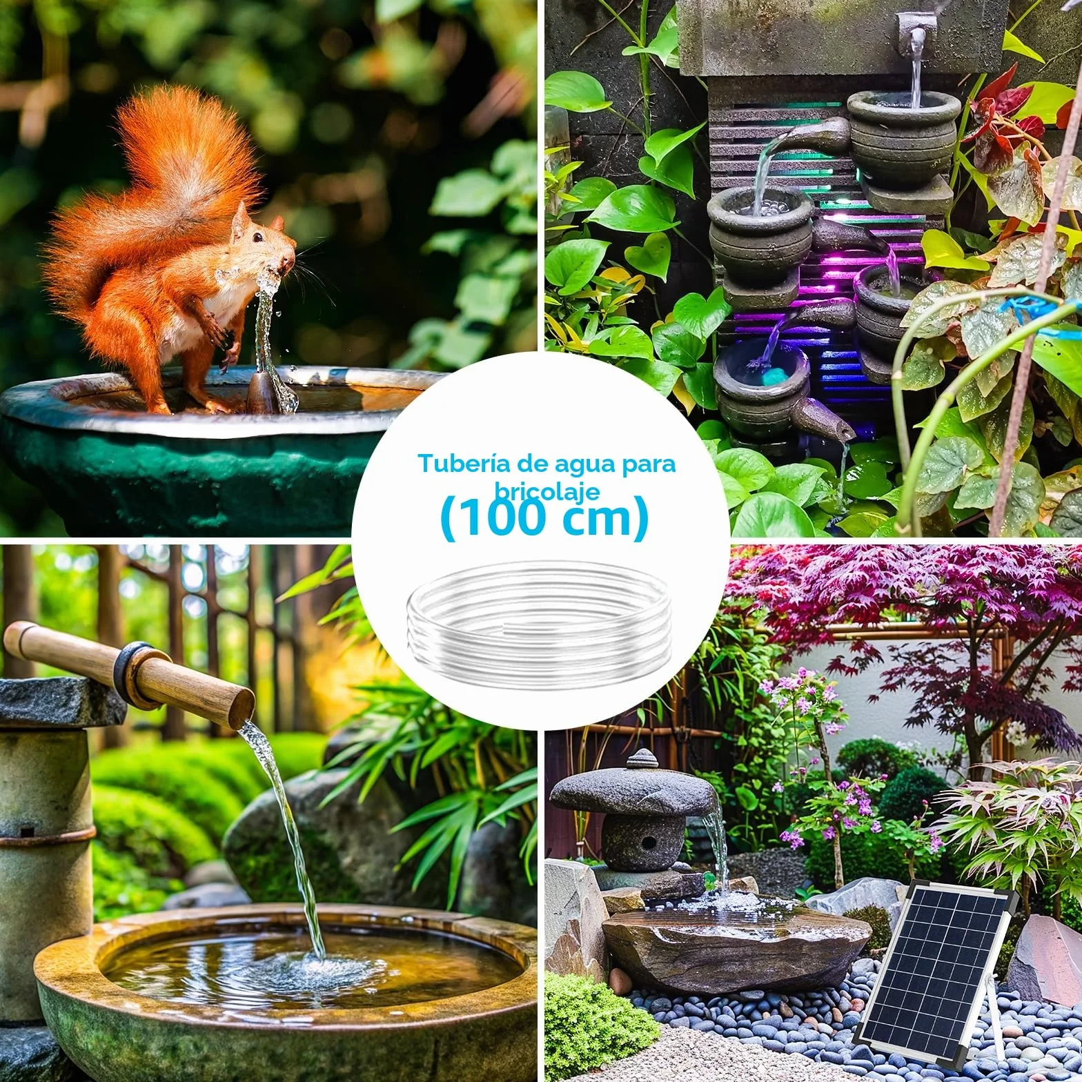 Bomba Solar para Estanque de 5 W, 170 L/h, con Tubería de Agua de 1 m, 9 Boquillas y Cable de 3,25 m, Ideal para Estanques, Fuentes, Cascadas y Piscinas