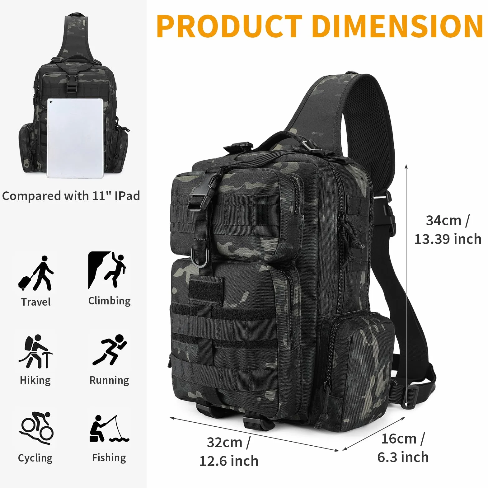 Mochila Cruzada Militar Grande ENJOHOS Bolsa Molle Hombro Sling Daypack para Ciclismo Senderismo