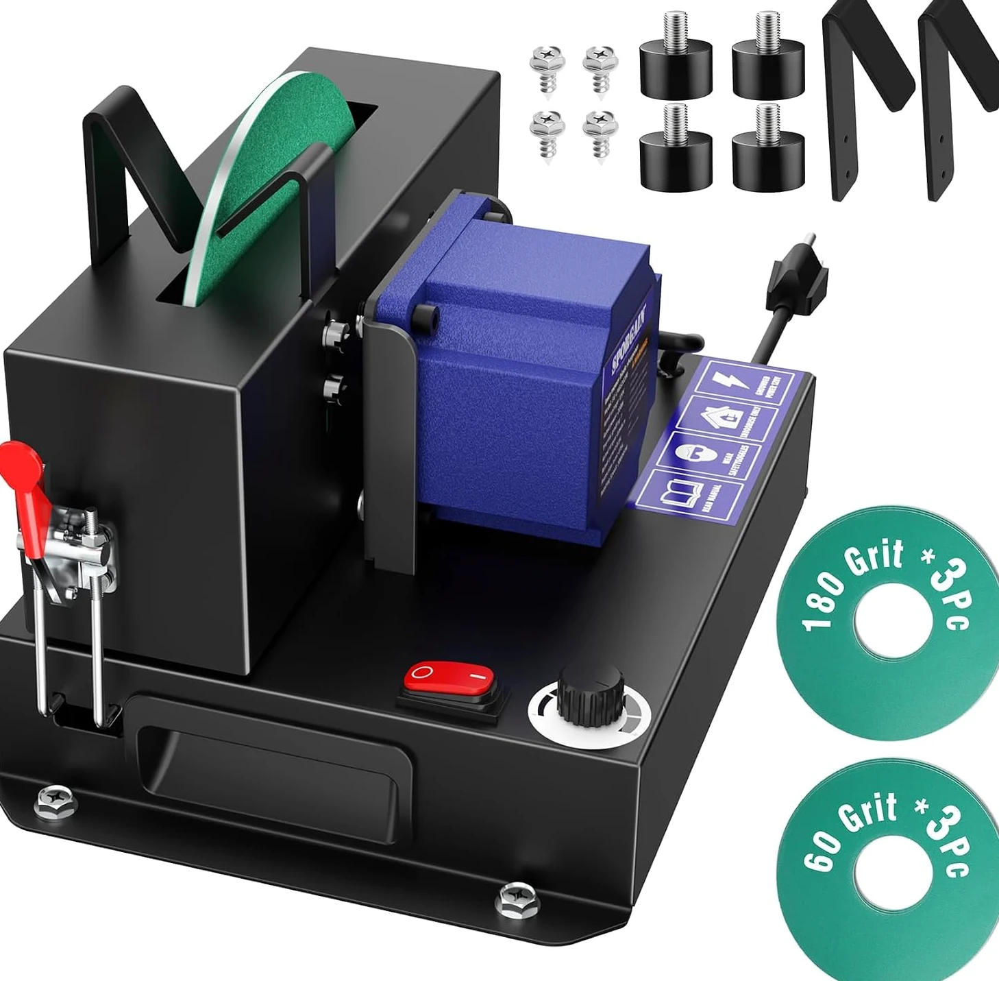 SporGain Afilador de cuchillas para cortacésped, motor sin escobillas, herramienta afiladora de cuchillas para cortacésped de 3000 rpm, rueda de cerámica de 7 pulgadas con 6 discos de lijado para