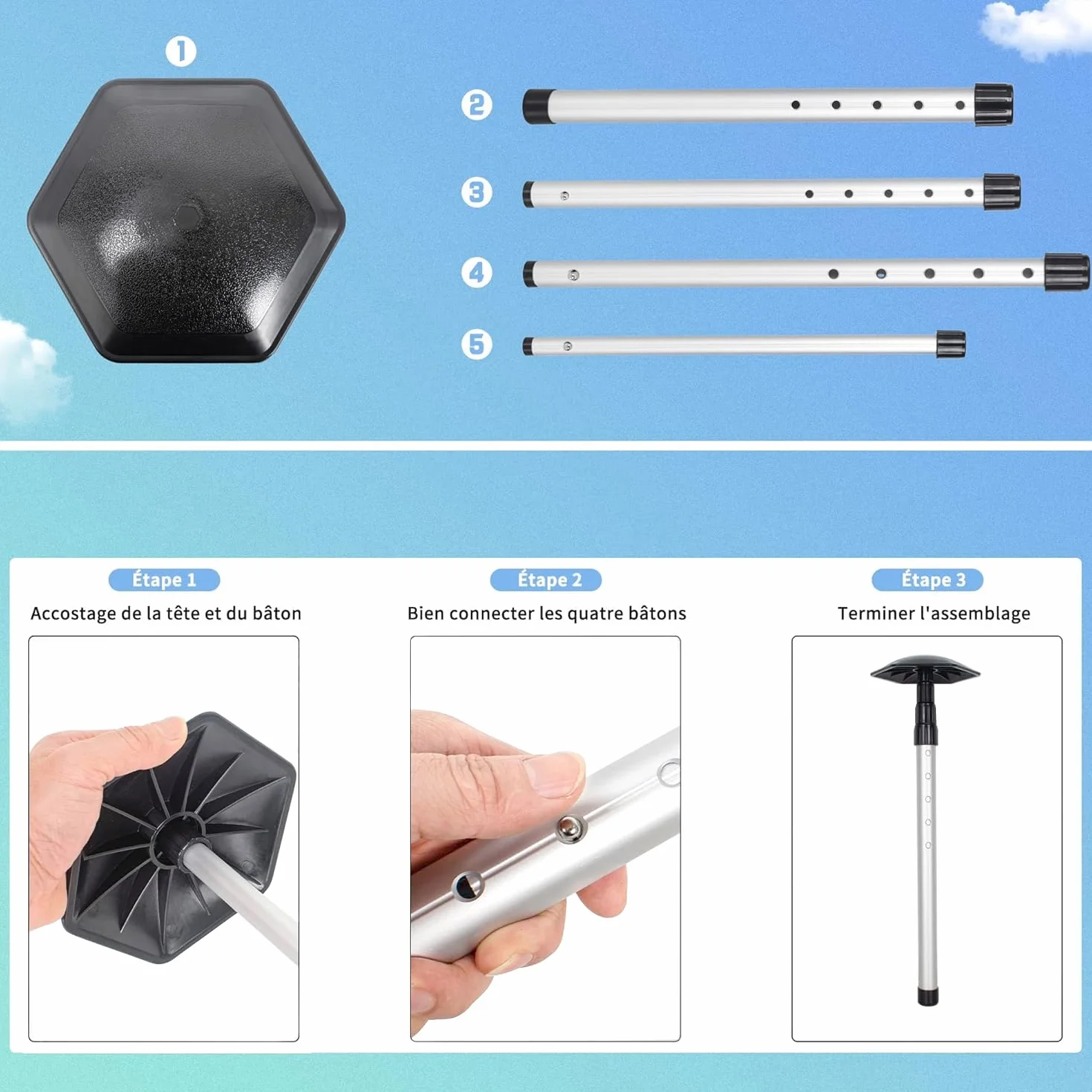 OUUTMEE Barra de apoyo para bolsas de golf de aluminio hexagonal resistente al impacto