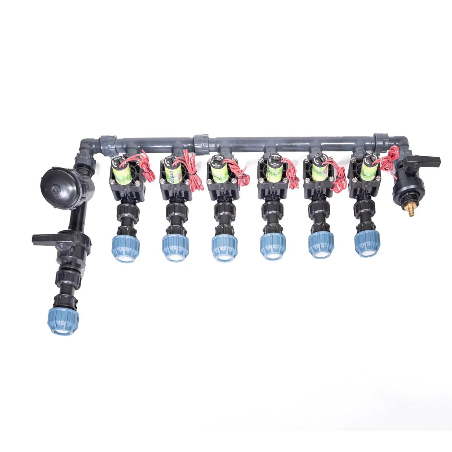 Distribuidor de tubos de polietileno de 6 zonas/25 mm (junta tórica), incluye válvulas solenoides Hunter PGV-101-MMB, conexión: tubo de polietileno de 25 mm