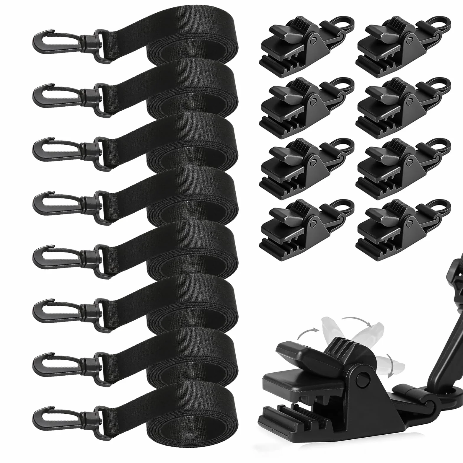 BORDEAG 8 unidades de enrolladores de piscina, bandas de sujeción para láminas solares, correas tensoras con trinquete, cintas de fijación, para cubiertas de lona de piscina, color negro