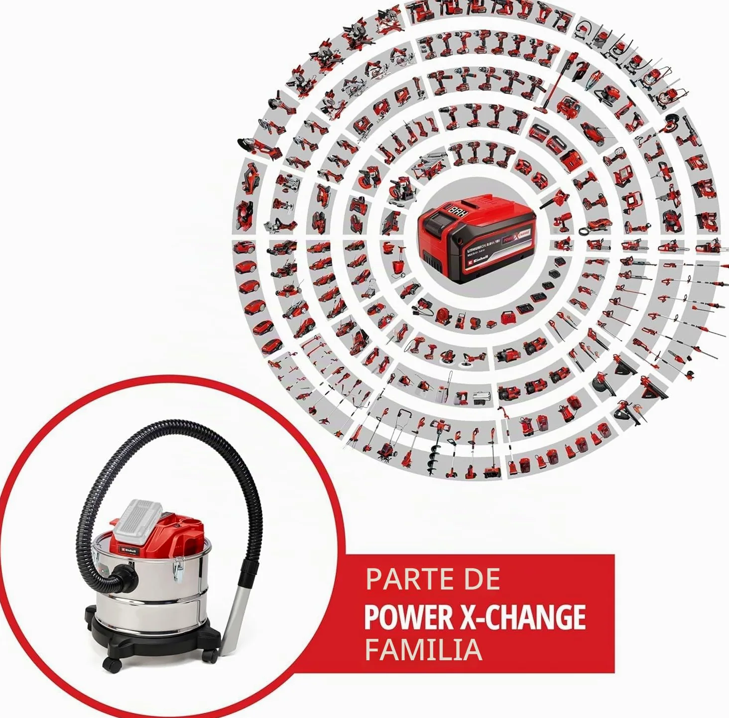 Einhell Aspirador de cenizas inalámbrico - TE-AV 18/15 Li C-Solo PXC. Li-ion, 100 mbar, sistema de limpieza de filtros, recipiente de recogida de 15 L. Suministrado sin batería ni cargador