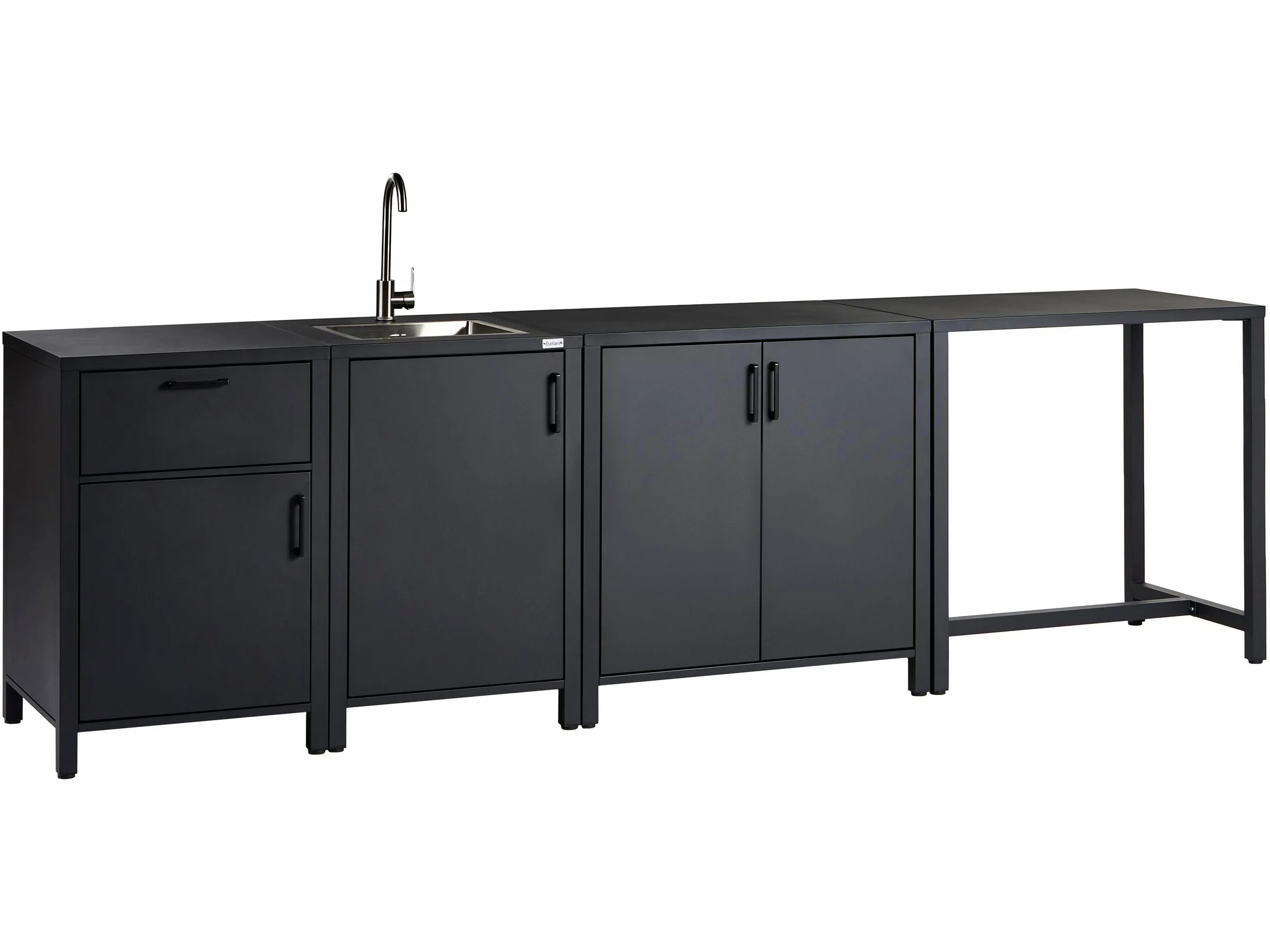 Beliani Conjunto de Cocina de Exterior de Metal Armario de Aluminio con Recubrimiento en Polvo con Fregadero 305 x 60 x 90 cm Gris Grafito Rocha