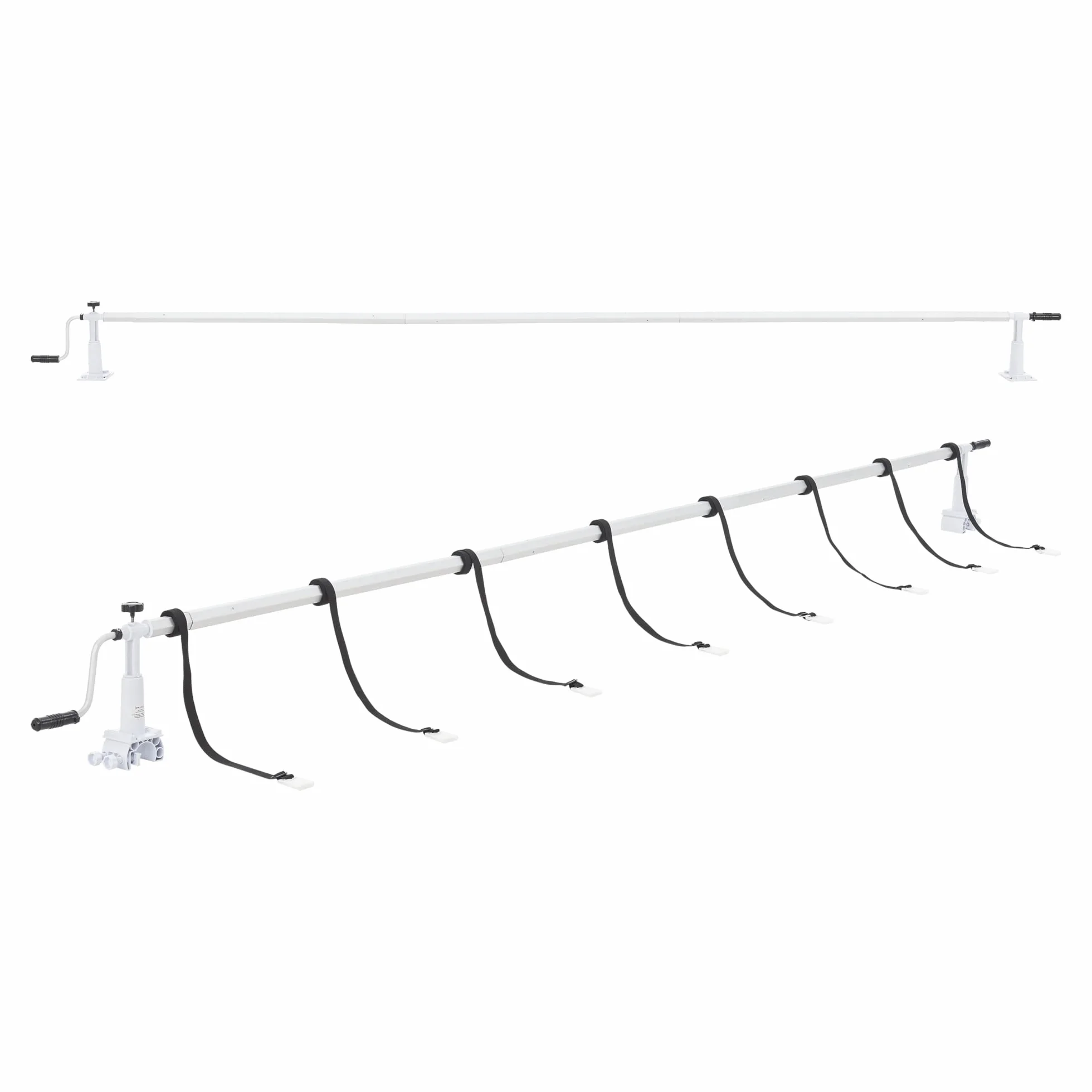 [en.casa] Enrollador de Cubierta de Piscina Retractor de Lona Longitud Ajustable Barra Telescópica 8 Correas con 2 Guías Aluminio Plástico 555x13x30 cm Multicolor