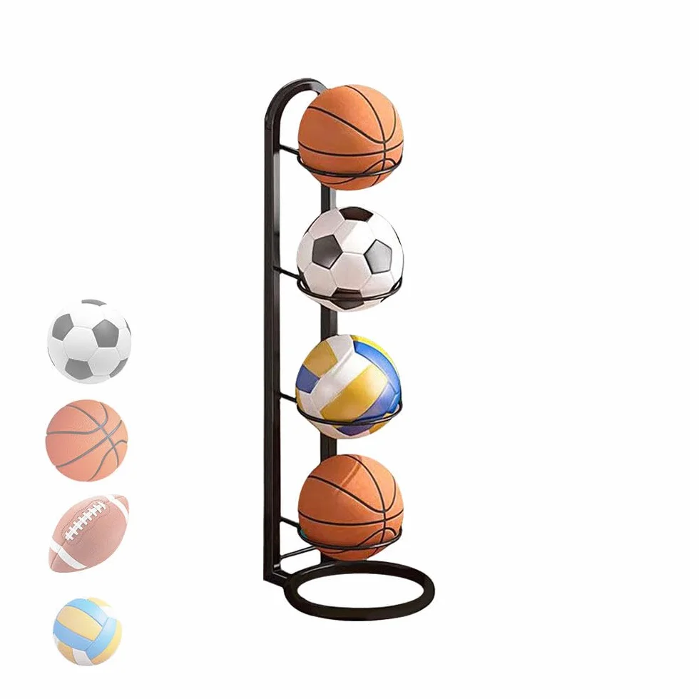 Soporte Vertical para Pelotas 4 Niveles, Estante de Almacenamiento Extraíble para Balones de Fútbol y Baloncesto