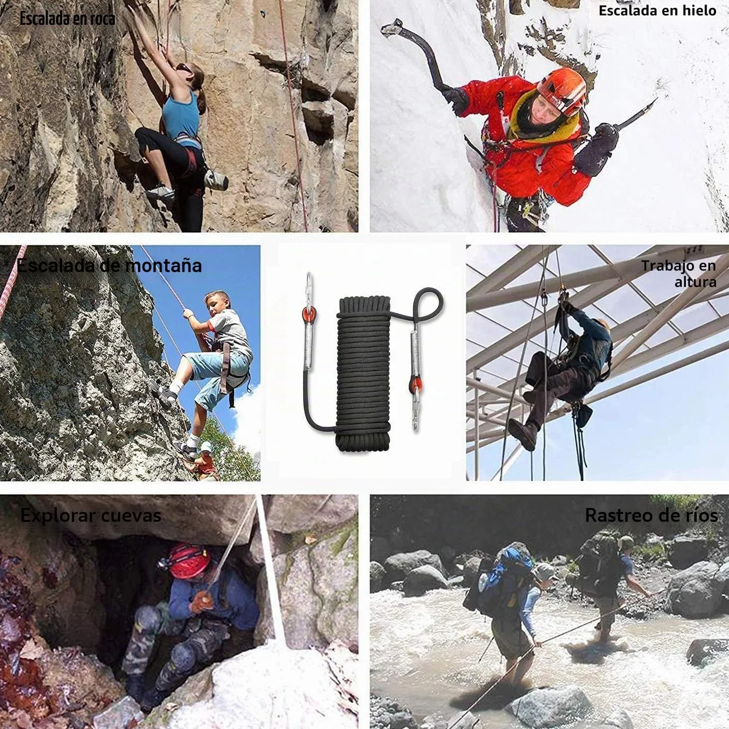 Cuerda Multifuncional para Exteriores D10 mm Nailon 1200kg Carga Rescate Montañismo Escalada