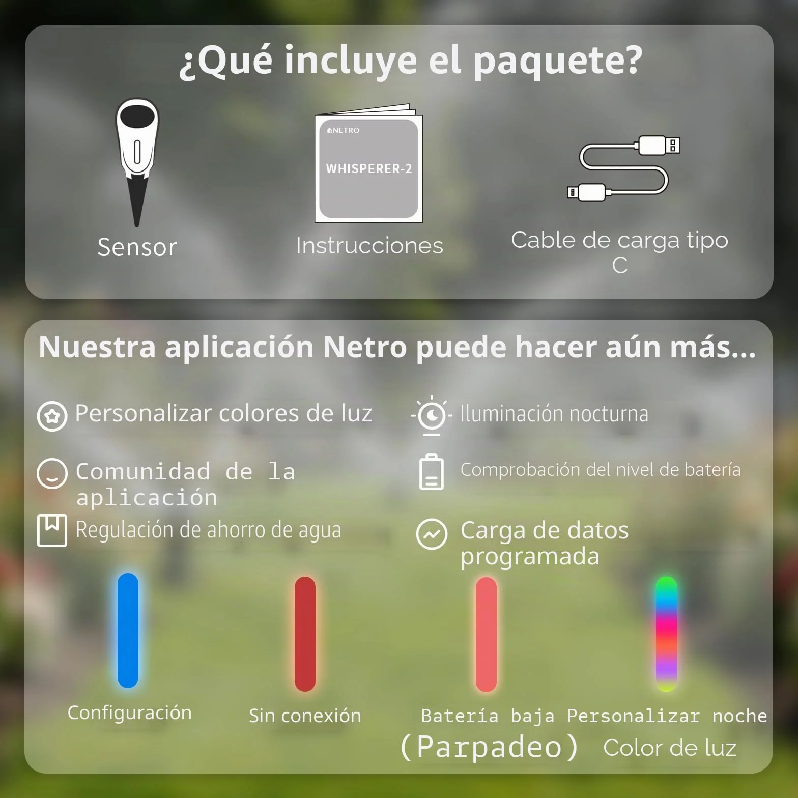 Netro Whisperer Sensor inteligente de planta de 2ª generación, basado en aplicaciones, conectado a WiFi, funciona con energía solar para uso en exteriores
