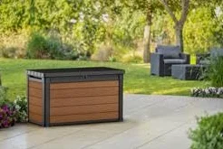 Keter Cortina - Arcón exterior, Baúl almacenaje, Capacidad 380L, Resina, Color marrón, Ordenación jardín y terraza, 123x62x71 cm