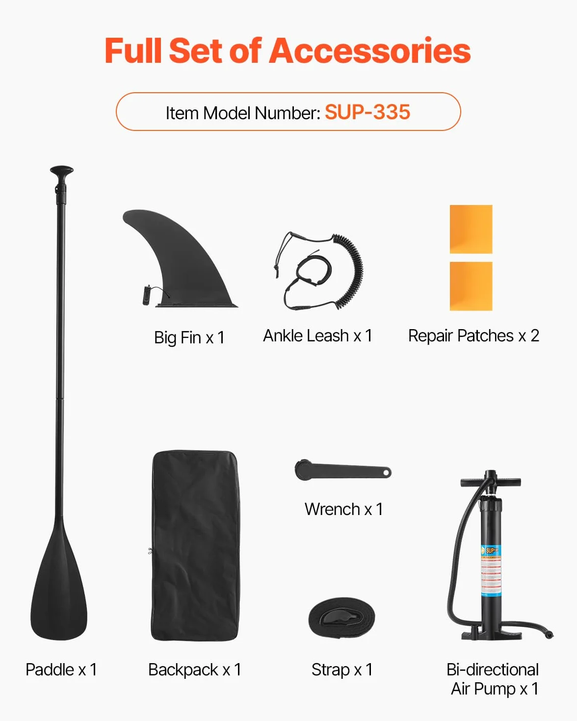 VEVOR Tabla de Surf Inflable Ultraligera con Bomba, Remo, Aleta, Mochila, Correa de Tobillo, Carga 150 kg