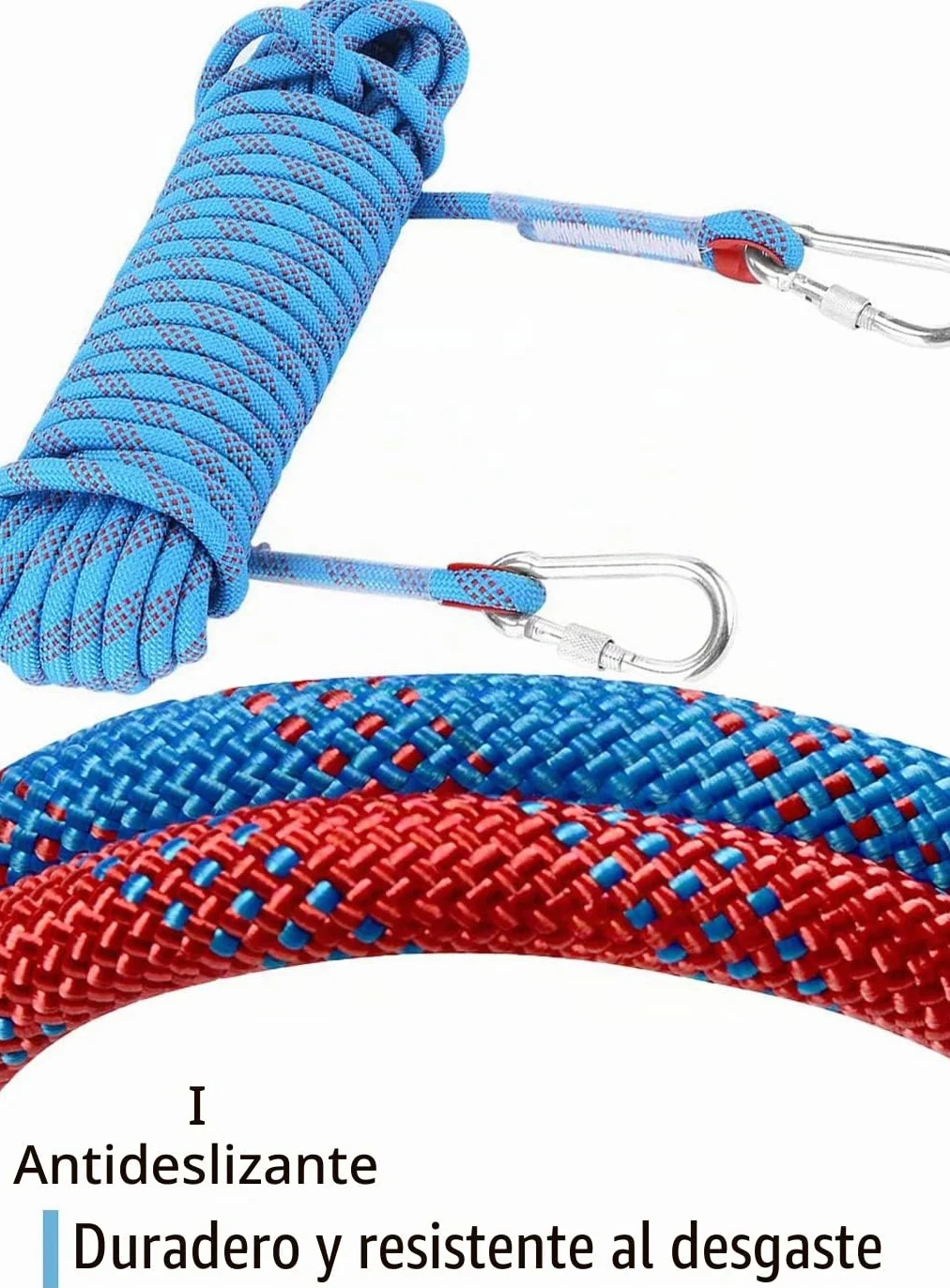 Cuerda de escalada estática 10 mm con mosquetones para seguridad y escape al aire libre