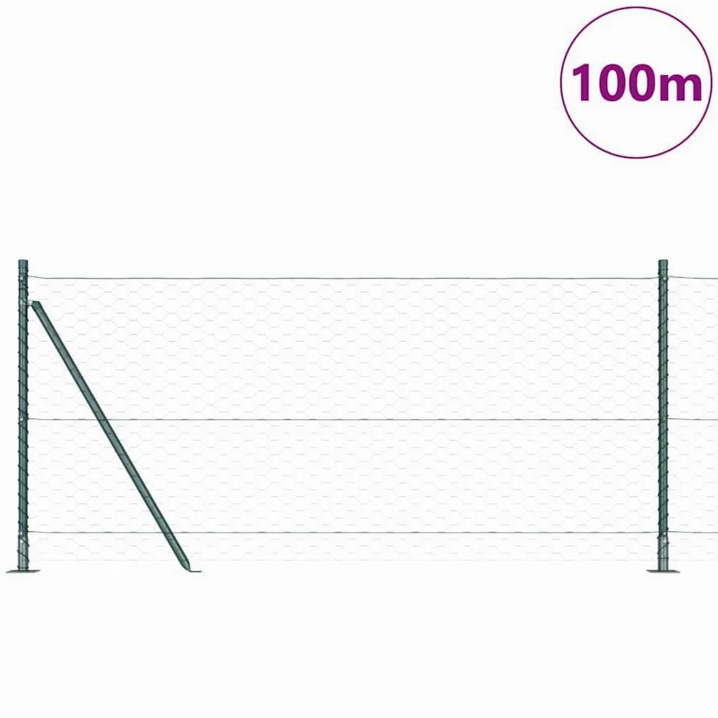 Valla de alambre soldada con base de hormigón, color verde, 100 x 1 m, acero recubierto de PVC, incluye postes y tensores, resistente a la intemperie para jardín, terraza y exterior