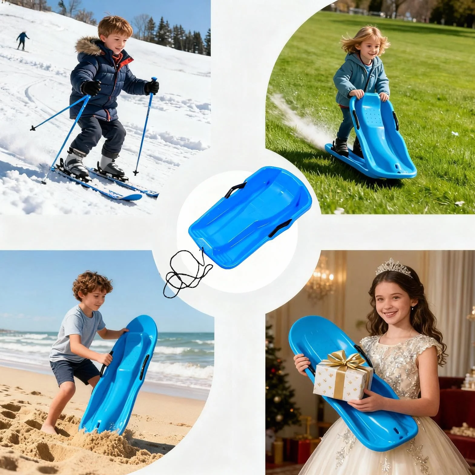 Trineos de Nieve para Niños y Adultos, Equipo de Trineo Ligero, Disco Skiboard para Playa Montañas Hielo Hierba