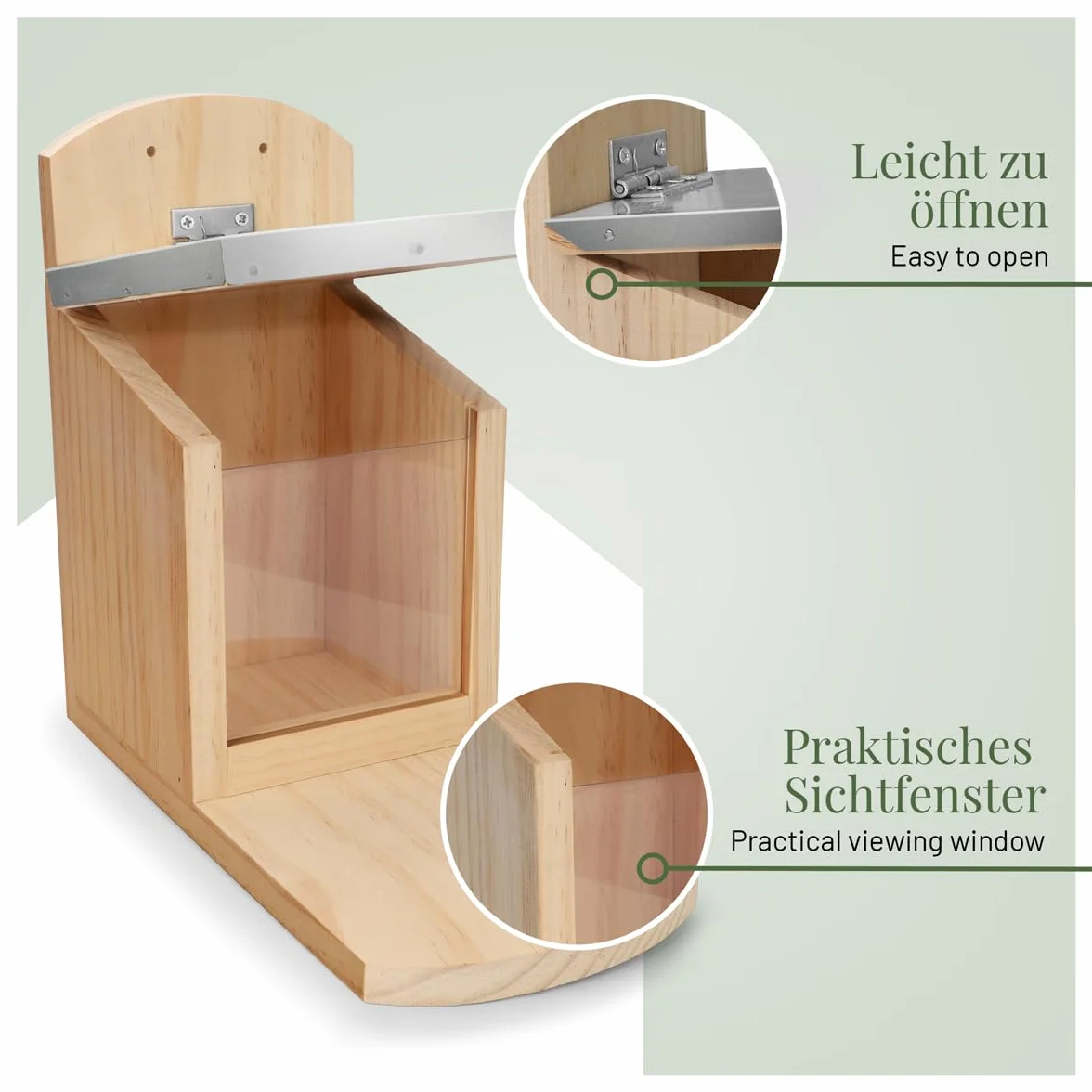 WILDLIFE HOME Comedero para ardilla XL con techo de metal, estación de alimentación de madera maciza atornillada, resistente a la intemperie y sin tratar, casa para ardillas