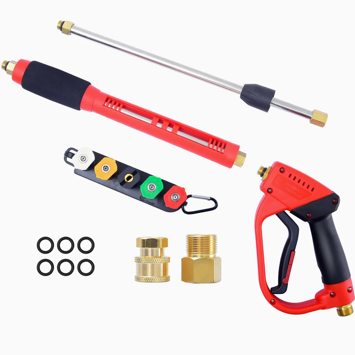 Pistola de Agua De Alta Presión con 5 Boquillas de Pulverización,Conexión Rápido Y Adaptador de 1/4 ",M22-14 Mm Kit de Limpieza de Pistola Rociadora para Lavado de Coches, Riego de Jardines