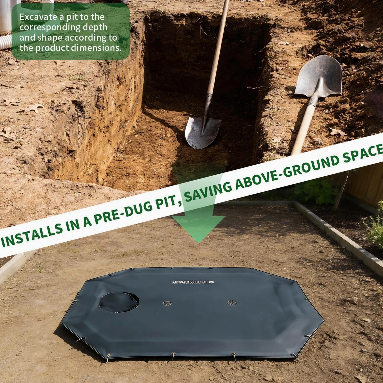 de Recogida de Lluvia Almacenamiento Subterráneo de Lluvia | Colector de agua para exteriores para Jardín Patio Trasero Césped Terraza Entrada Automóviles Pasarela Parterre