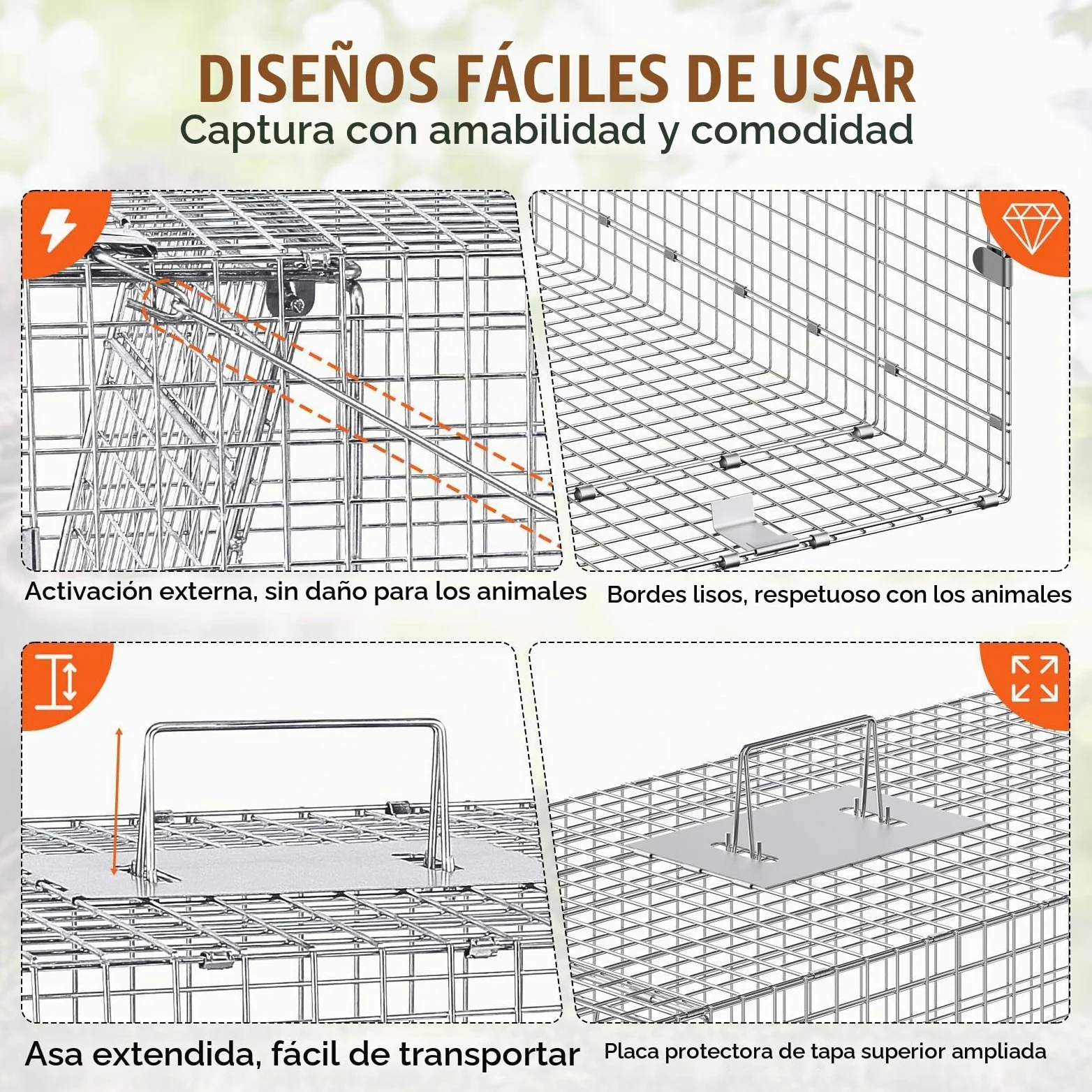 VEVOR Trampa para Animales 1270x508x660mm Jaula Plegable para Trampa para Gatos Alambre Galvanizado sin Crueldad con Asa Trampa para Conejos, Gatos Callejeros, Ardillas, Mapaches, Marmotas, Zarigüeyas