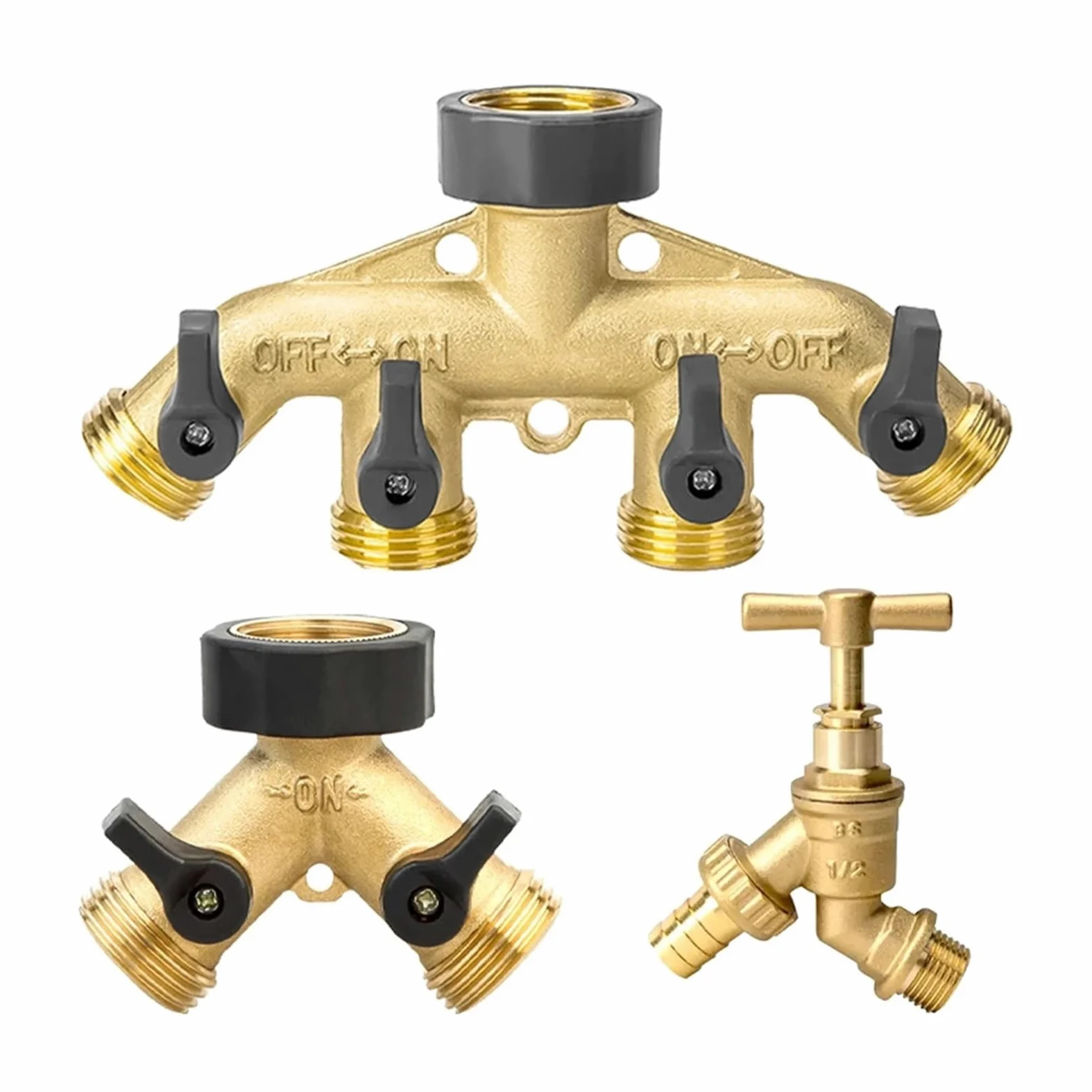 Divisor de Manguera de jardín de latón Resistente de 4 vías, Conector de Grifo, Adaptador de Espiga, 1 Pieza(4 WAYsEU)