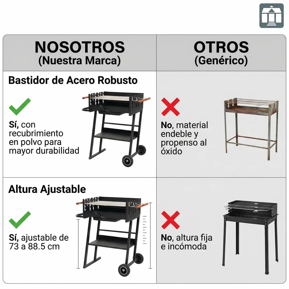 Tarrington House Barbacoa de Carbón Brigida, Acero/Madera, Rejillas Regulables en Altura, Asas de Madera, Estante Inferior, Ruedas, Negra