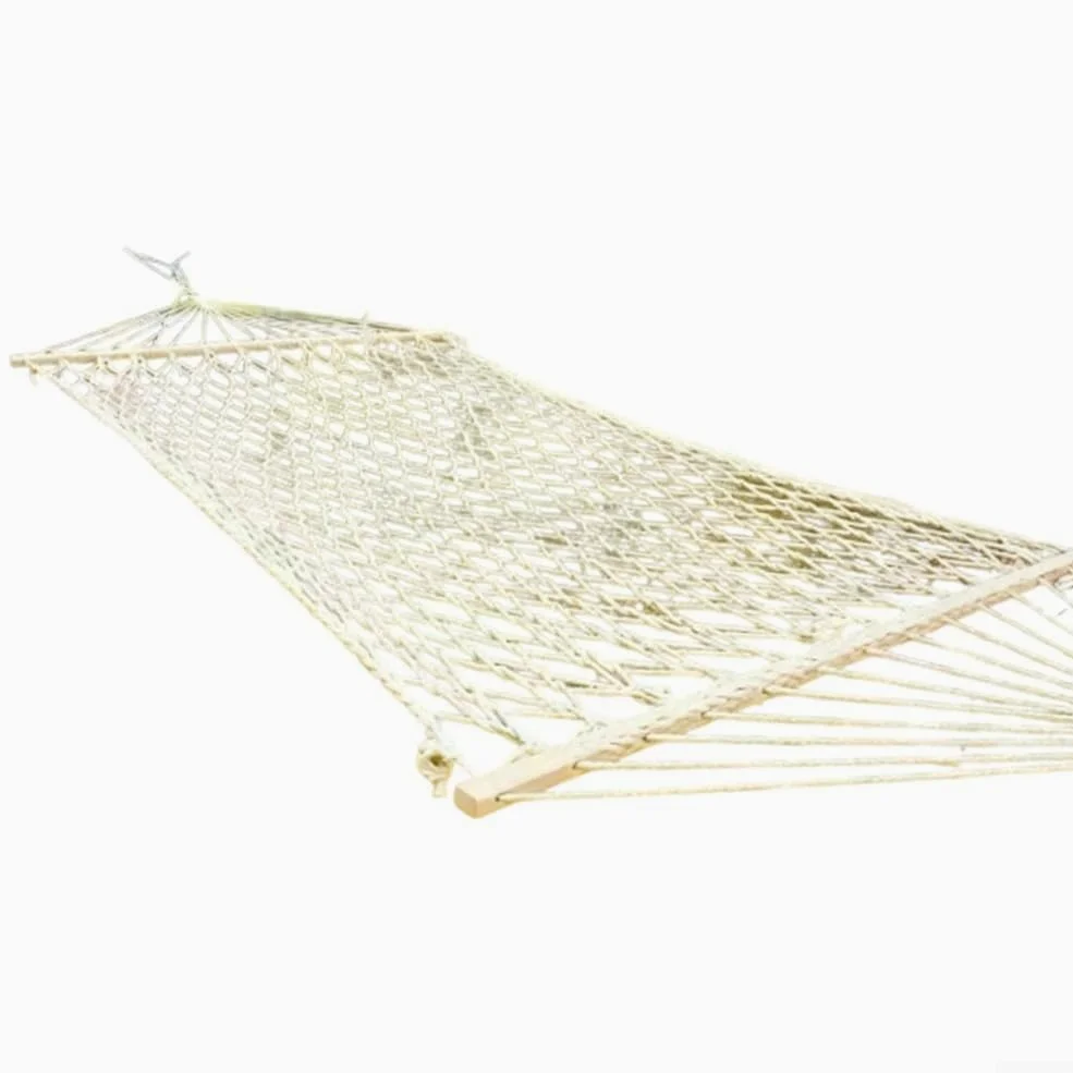 Cama grande de cuerda colgante, hamacas de macramé de algodón hechas a mano con barras separadoras de madera dura, cama oscilante resistente al aire libre para patio, jardín, patio trasero (sin borlas