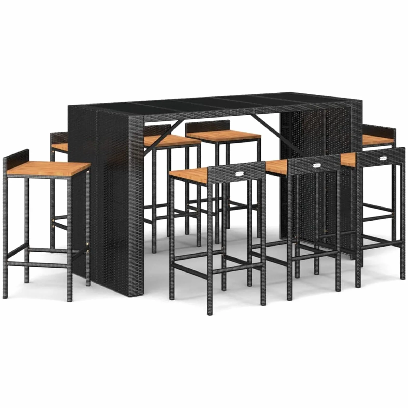 Mesa Bar y taburetes jardín 9 pzas Mesa Cocina con sillas Mesa Alta Exterior mesas Altas y taburetes Juego de Mesa de Bar Madera Acacia ratán PE Negro 3187688