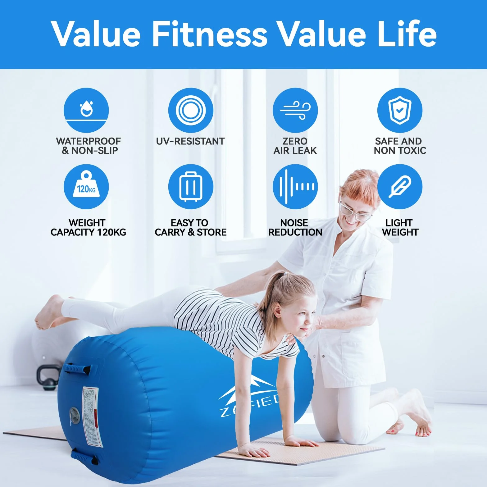 Rodillo de aire inflable para yoga y gimnasia con bomba