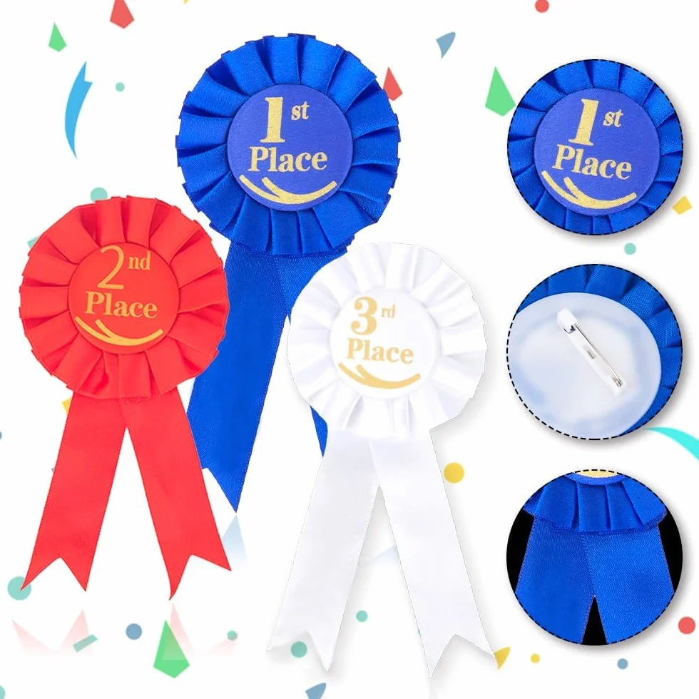 Cintas De Premio de Satén Blancas, Azules y Rojas para Eventos Deportivos y Ceremonias