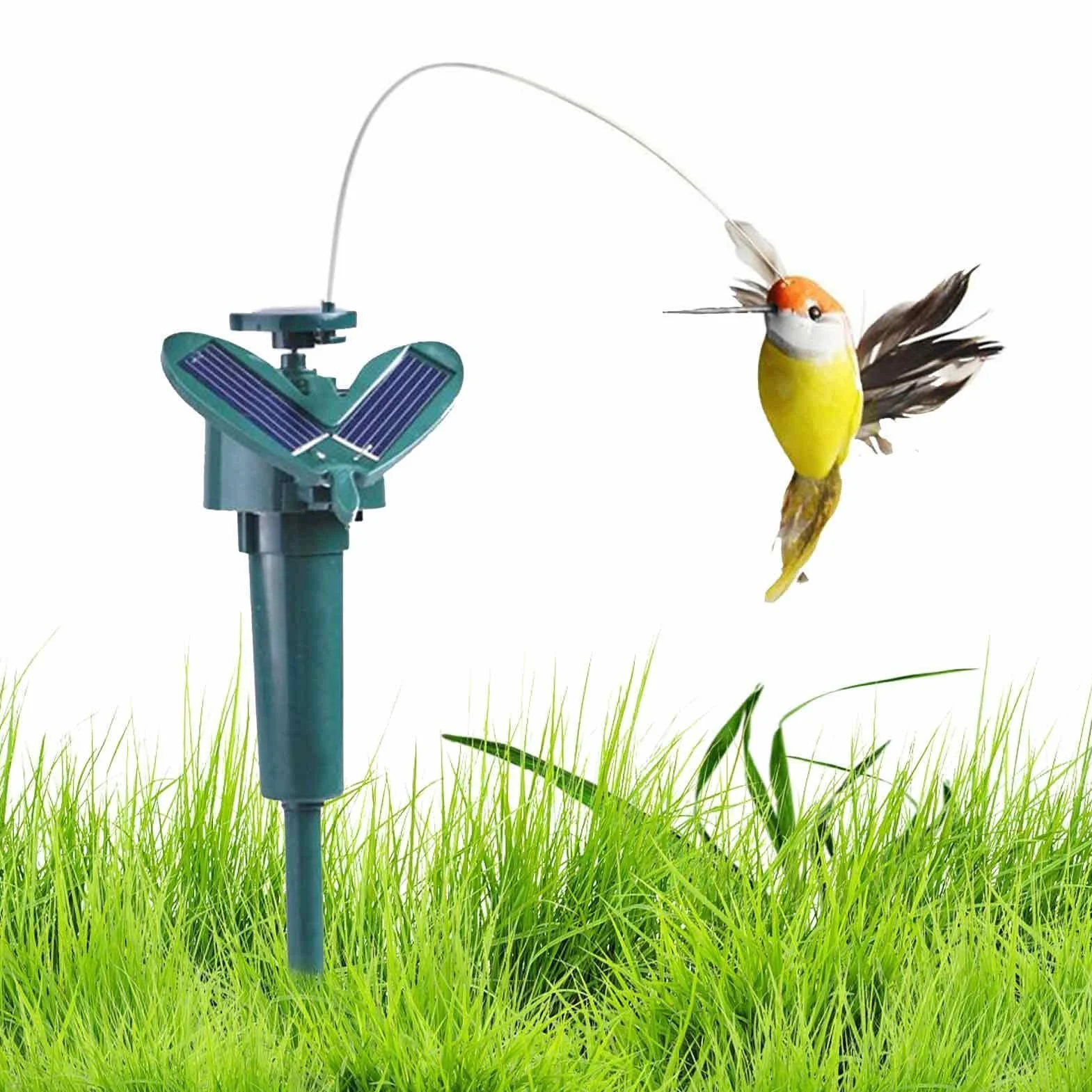 Pájaro solar de jardín, adorno de aleteo eléctrico, decoración voladora al aire libre, exhibición realista de estaca para patio, balcón, accesorio de césped, decoración del hogar para porche, cubierta