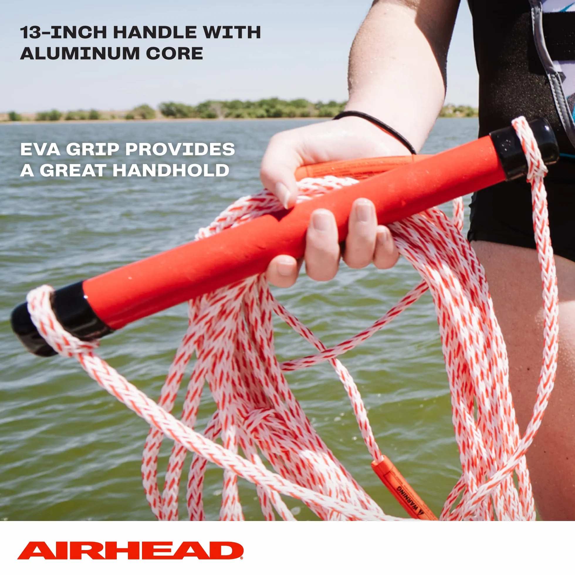 Airhead Heavy Duty Tow Harness Kwik tek AHSR-1EVA 75 ft Rope with EVA Handle, Red White