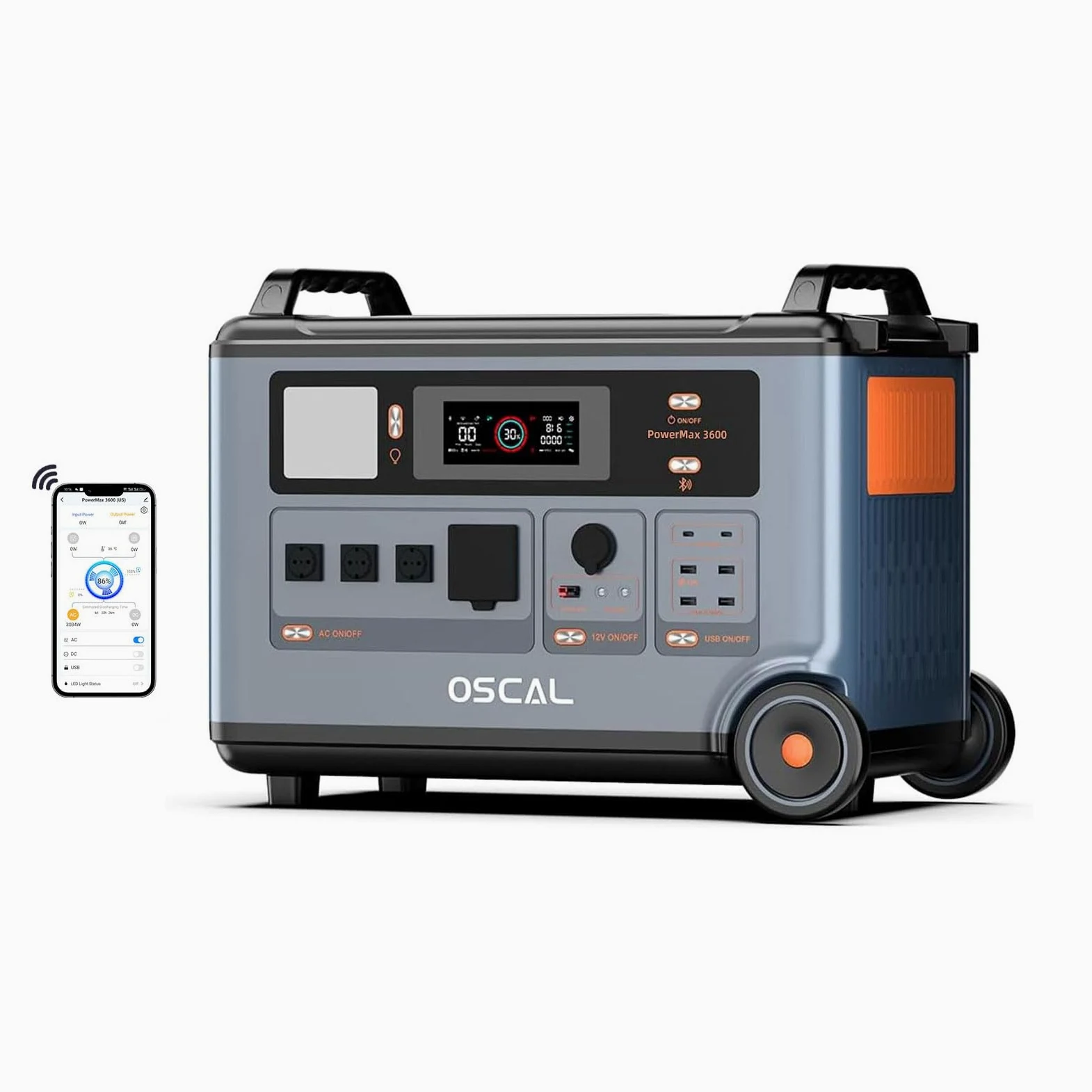 PowerMax 3600SE 3600W (7200W Pico) Estación de Energia Portatil, 3600Wh Generador Solar, Carga Rápida 1h, Batería LiFePO4, UPS, 14 Puertos, Power Station para Camping, Caravana, Hogar
