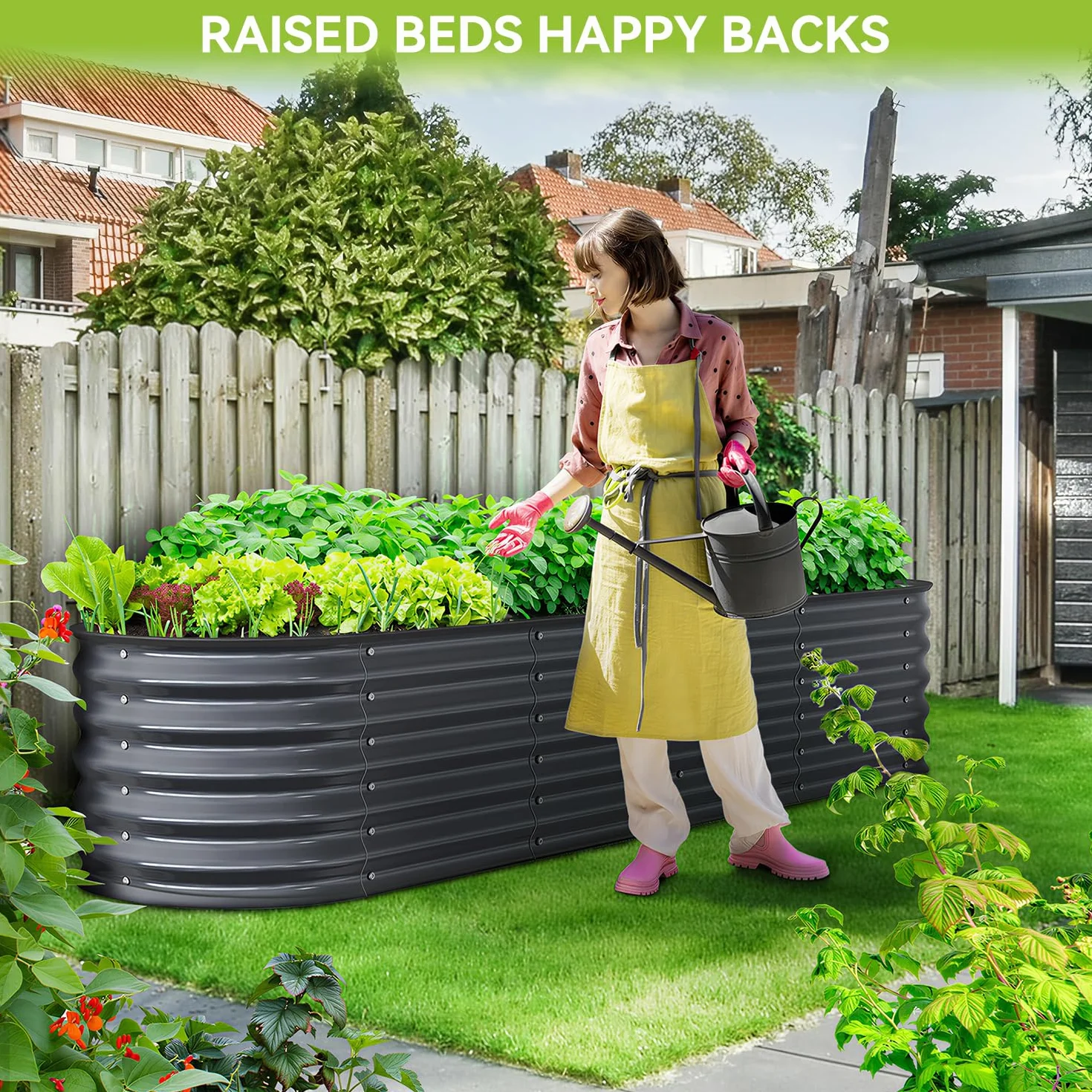 Ohuhu Macetero Elevado de Metal 240x60x45 cm, Kit Maceta 9 en 1 de Acero de Aluminio galvanizado, para jardín y balcón, para hortalizas, Hierbas aromáticas y Flores Color Antracita