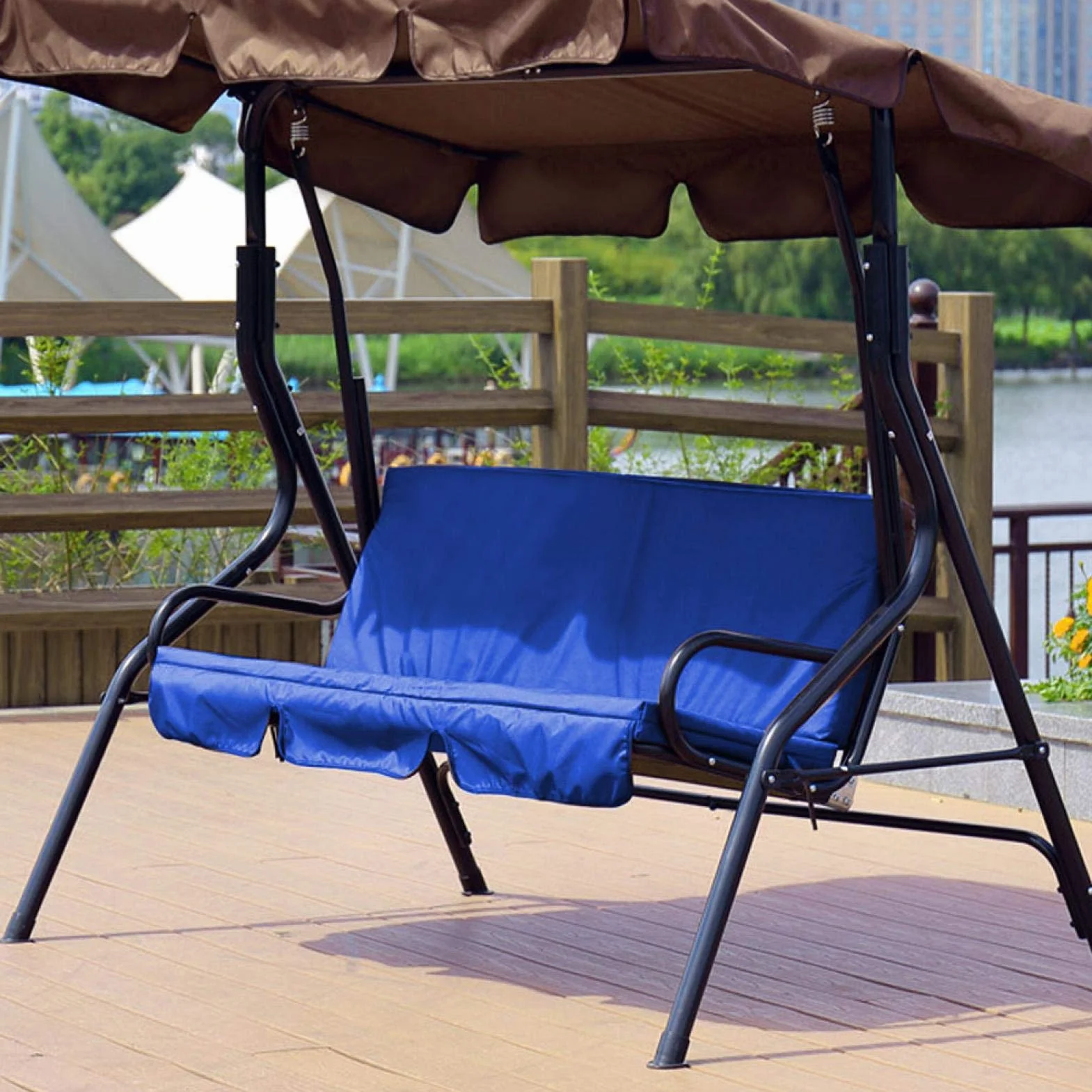 Omabeta Cojín de Columpio Columpio para Exteriores Silla de 3 Asientos Cojín Impermeable Reemplazo para Patio Jardín Cubierta de protección para Silla de Columpio(Azul)