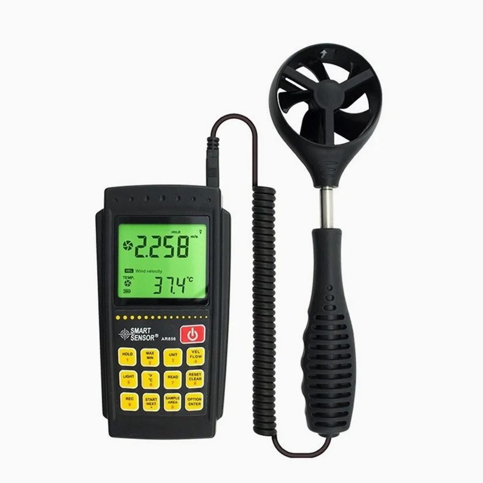 Velocidad del Viento del anemómetro de Flujo de Aire Digital Mwter con retroiluminación de LCD for medir la Velocidad del Viento, Temperatura AR856 Instrumentos electrónicos