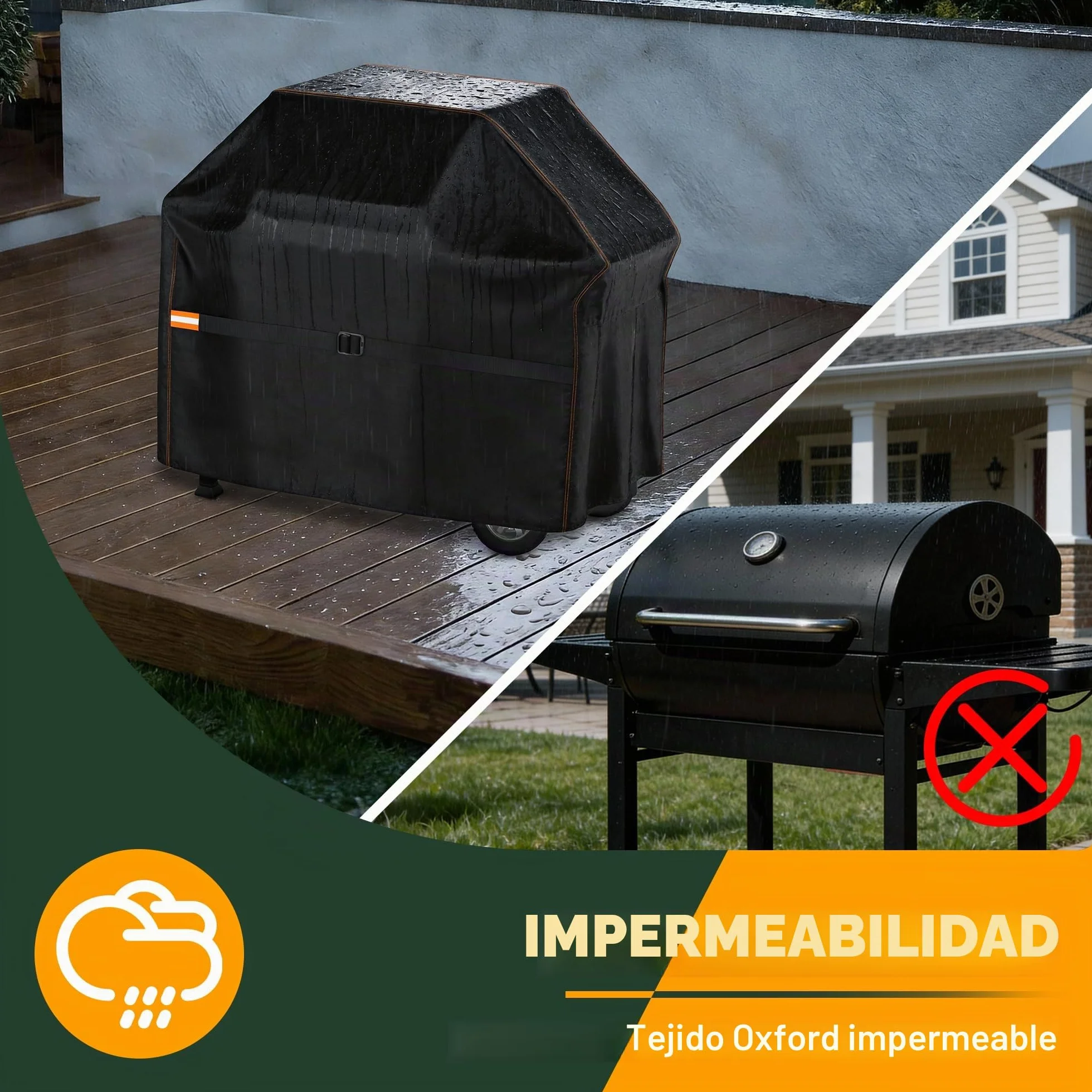Enzeno Cubierta para Barbacoa Resistente a la Intemperie, Cubierta para Barbacoa de Gas, Impermeable, Funda Protectora a Prueba de Polvo para Weber, Brinkmann, Char Broil, 145x61x120cm, Color Negro
