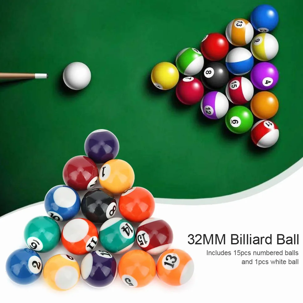 Mini Bolas de Billar 16 Piezas 32 mm Resina de Poliéster Ecológica Juego de Entrenamiento