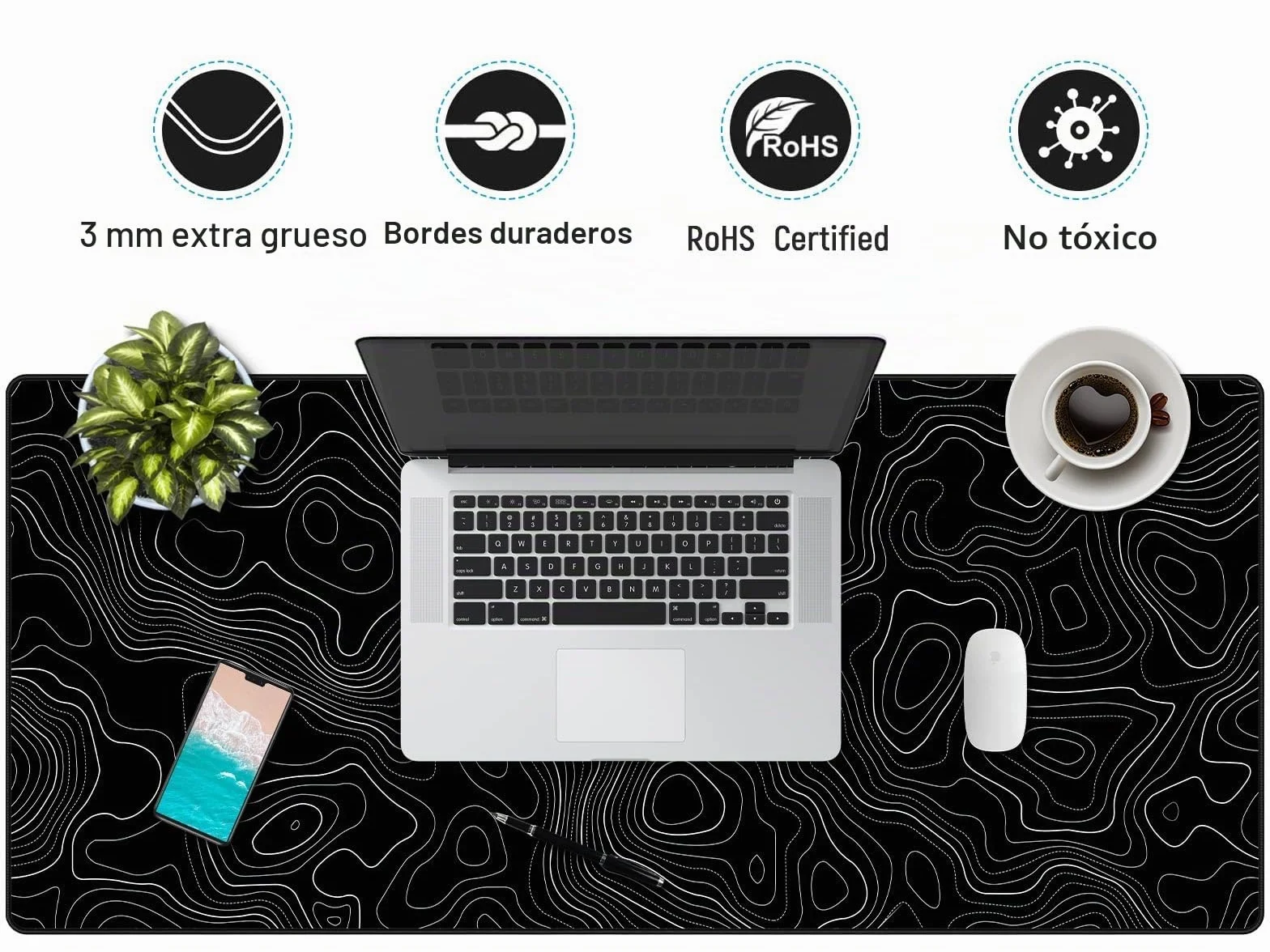 JIALONG Alfombrilla Raton Gaming Grande XXL 900x400mm Lavable Base Caucho Topografía Negra