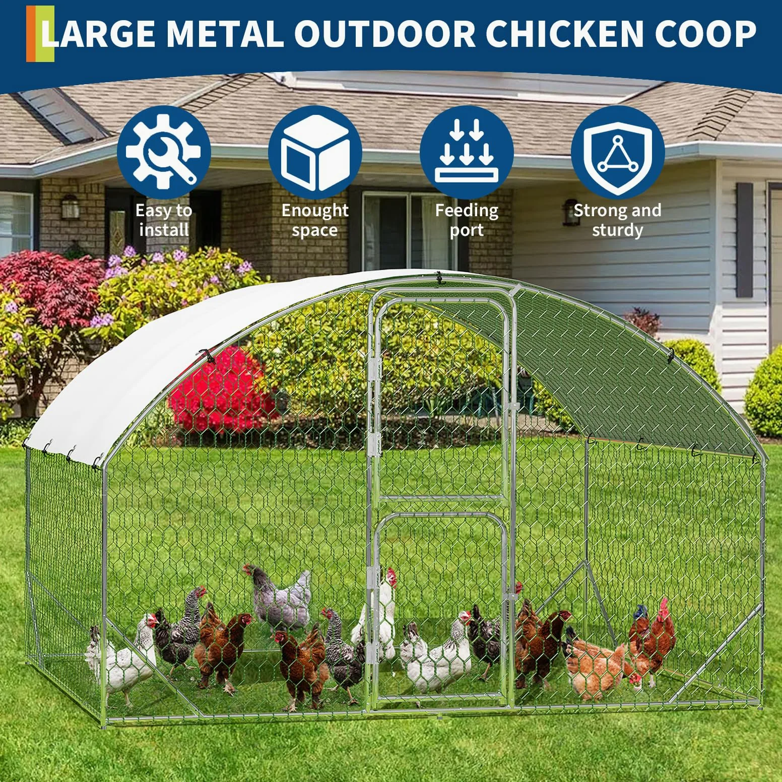 Garvee Gallinero Exterior Grande de Metal 3x2x2m, Jaula para Aves con Estructura de Acero Galvanizado Reforzado de 0.8mm, Recinto de Corral con Cubierta Impermeable y Anti-UV, Doble Puerta con Cierre