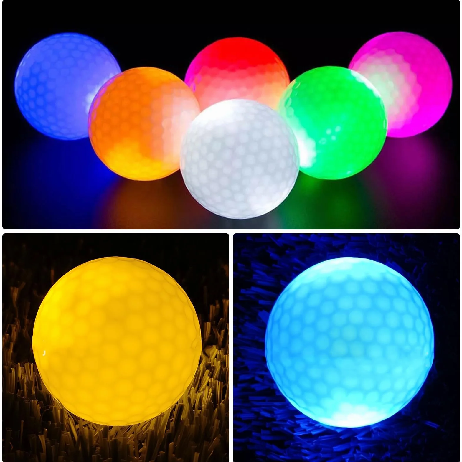 PORFOYO 6 pelotas de golf luminosas nocturnas reutilizables entrenamiento larga distancia rojo amarillo verde azul blanco rosa