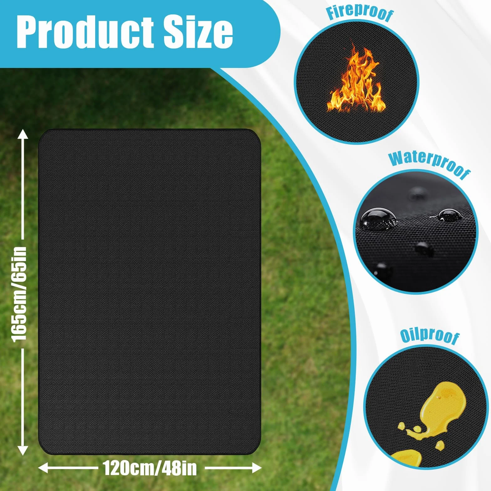 120cm/48”Redondo Alfombra Ignifuga，Reutilizable Alfombra Barbacoa Exterior Alfombra Chimenea Ignifuga Alfombra Ignífuga Plegable Grande Para BBQ Suelo Camping Brasero Exterior