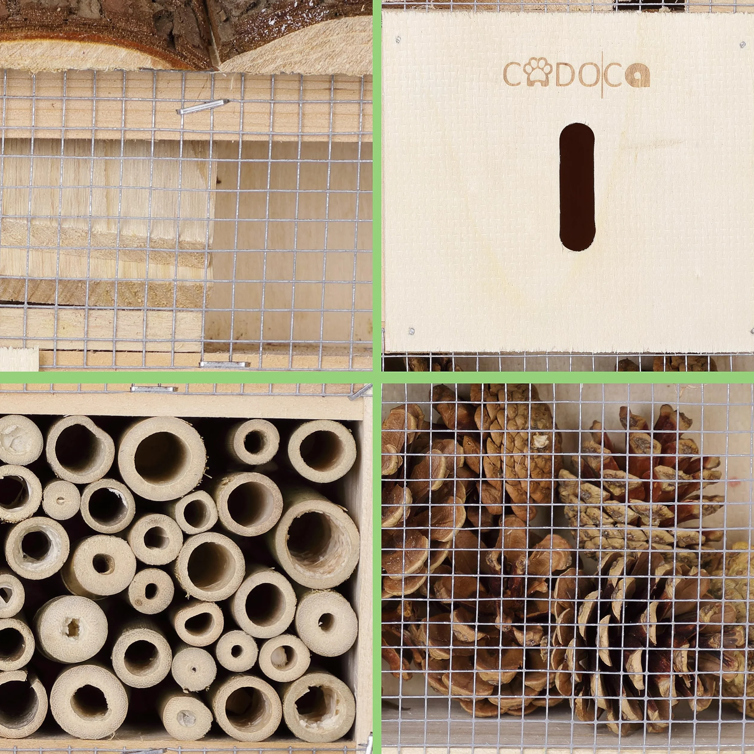 CADOCA® 2X Hotel de Insectos de Madera 31x31cm Observatorio de Insectos Casa Natural Nido para Colgar Abejas Jardín