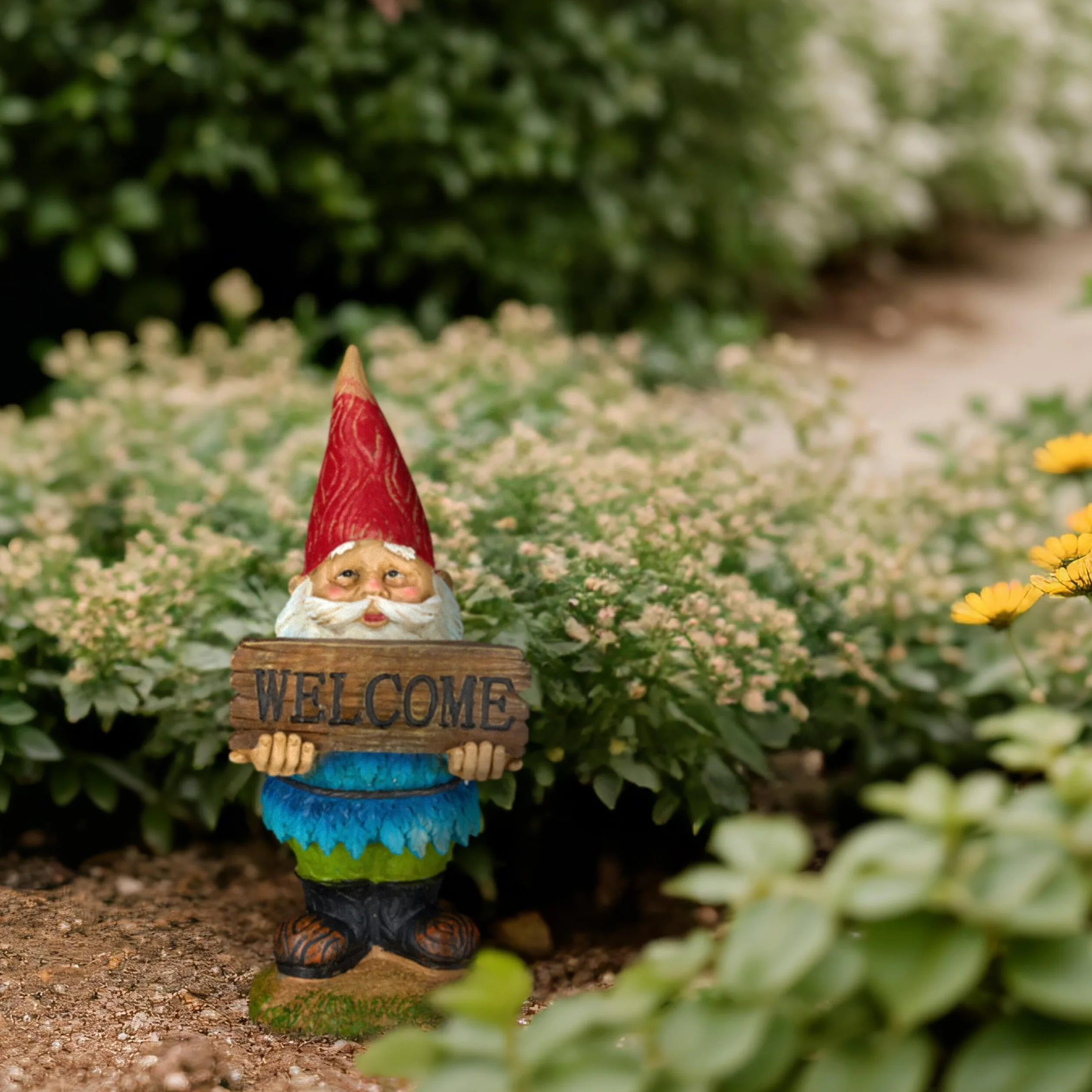 Relaxdays Gnomo de jardín «Welcome», Impermeable, Figura Decorativa, Diseño clásico, Multi-Color