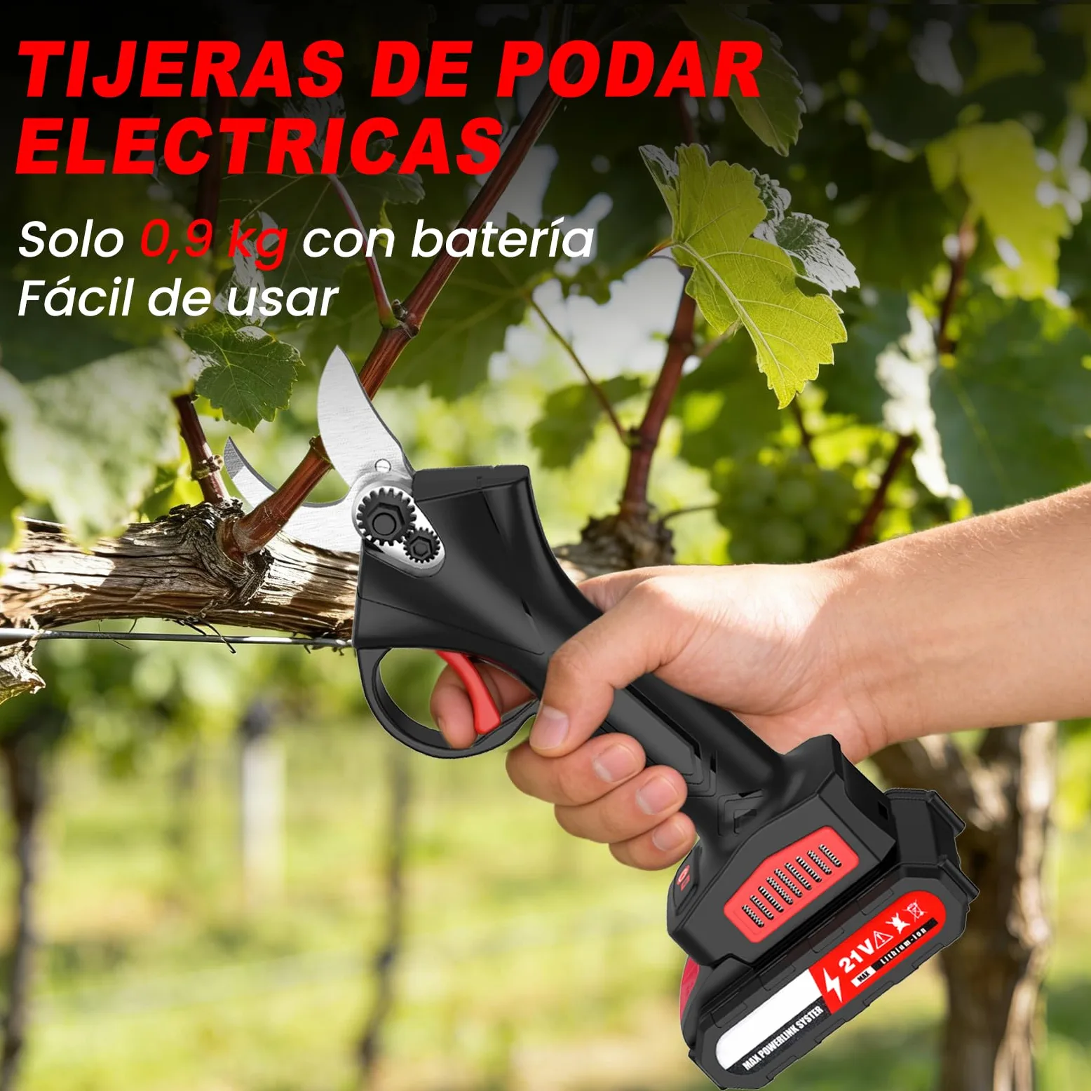 Tijeras de Podar Electricas 30mm Bateria 21V 2x2.0Ah Motor sin Escobillas 0.9kg