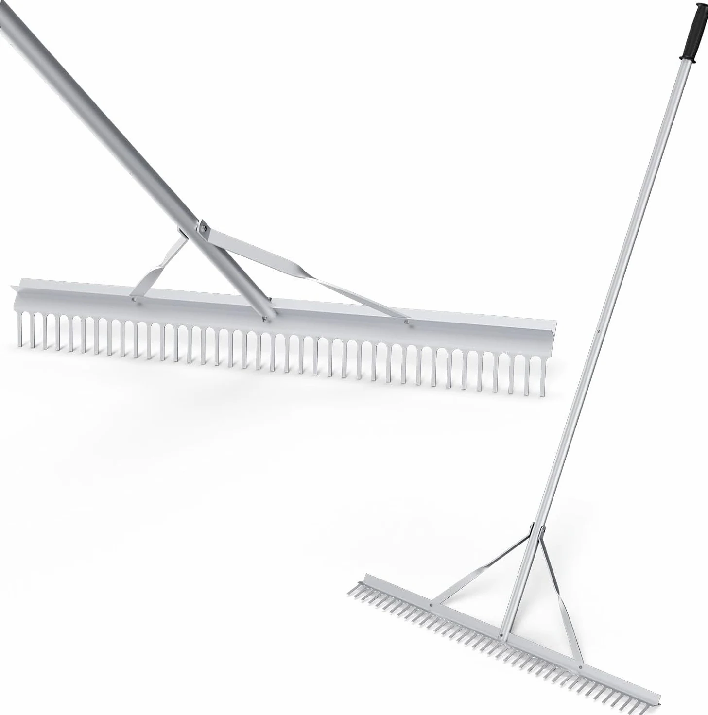 FANTASK Rastrillo de Jardín con Mango Largo, Aluminio, 91 cm, 36 Dientes