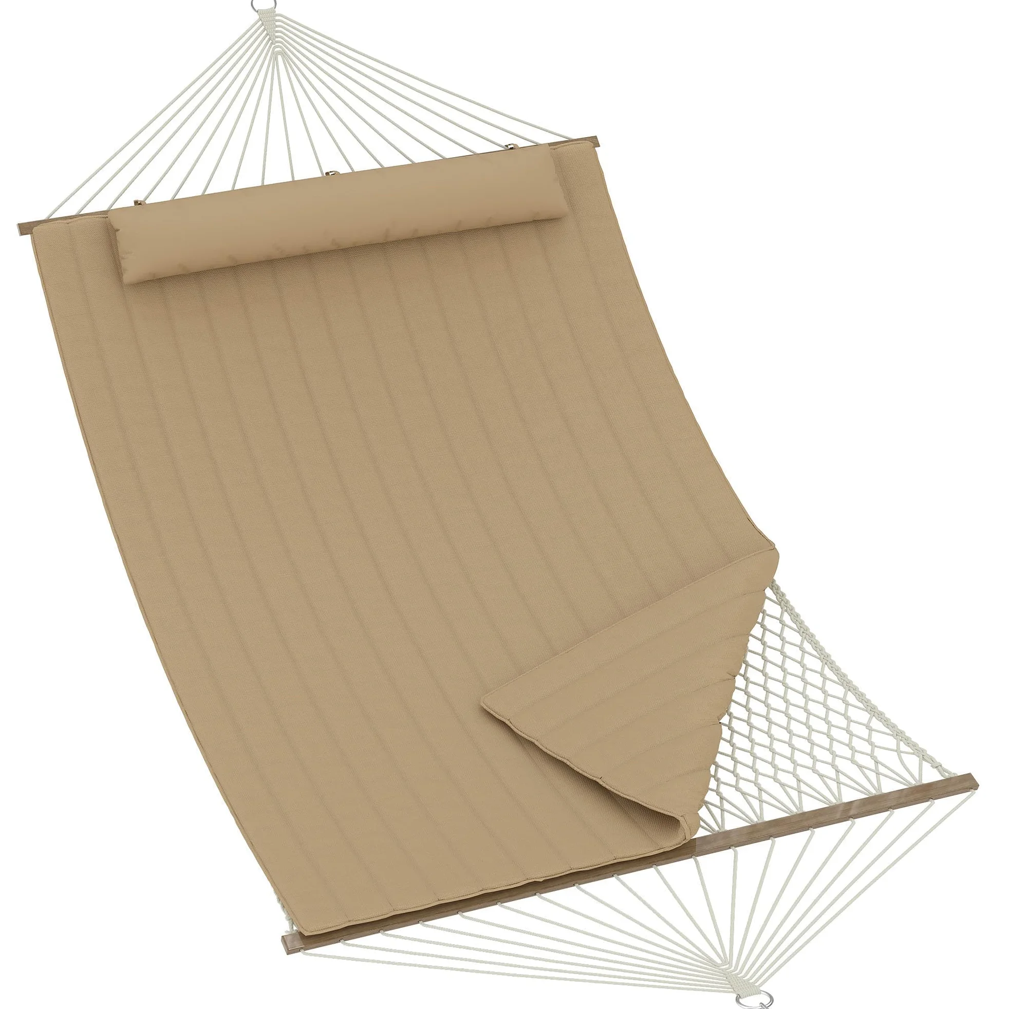 Garvee Hamaca Doble De Cuerda De Yute para Exteriores – Ergonómica con Cojín Extraíble y Resistencia Al Clima para Jardín, Patio o Playa – hasta 204 kg (Amarillo Marrón)