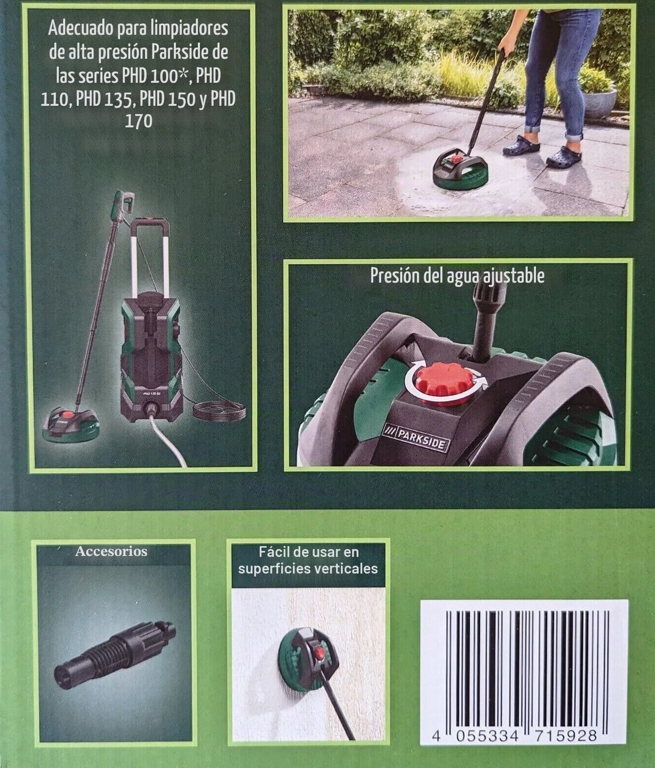 Parkside - Limpiador de Superficie PFR 28 B3/28 cm para Limpiador de Alta presión con Adaptador, Color Verde