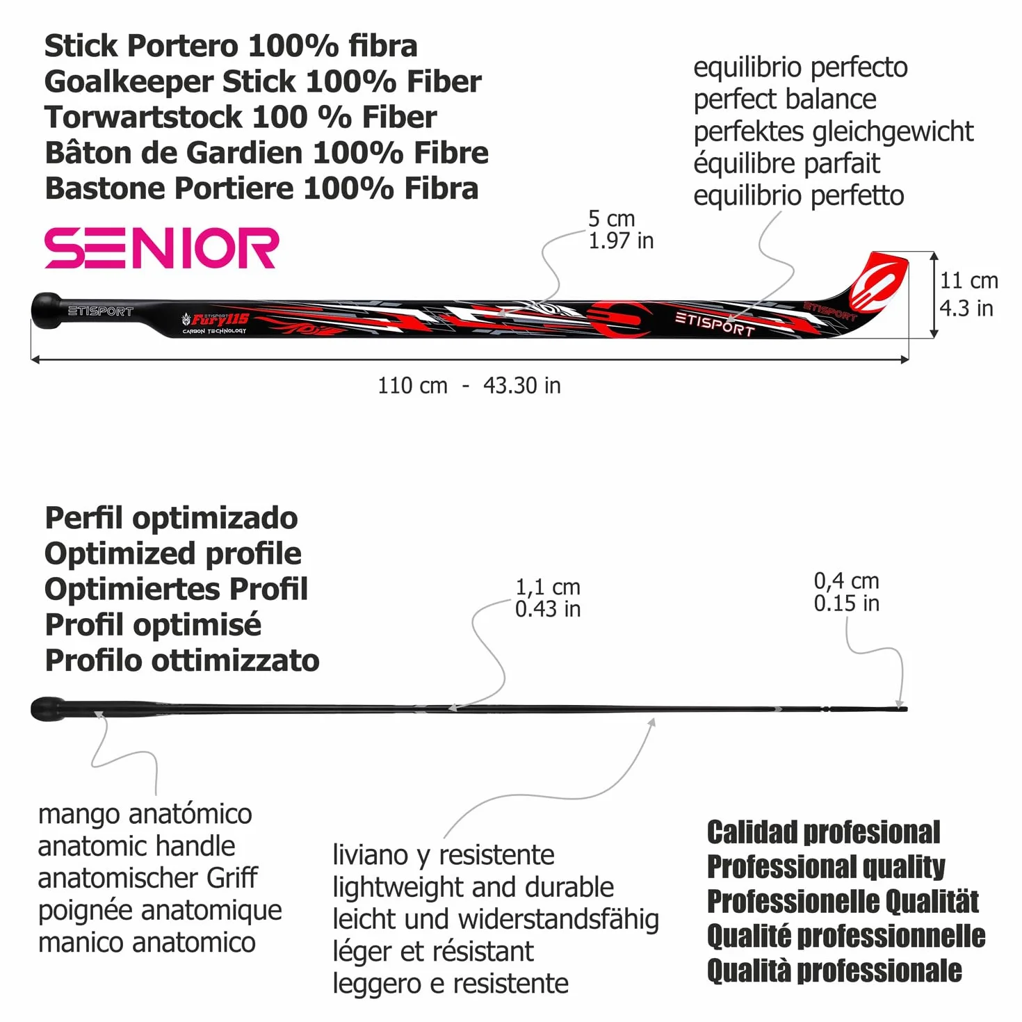 Stick Portero Largo Hockey Patines 2K24 Fibra Ligero Pala Delgada Profesional