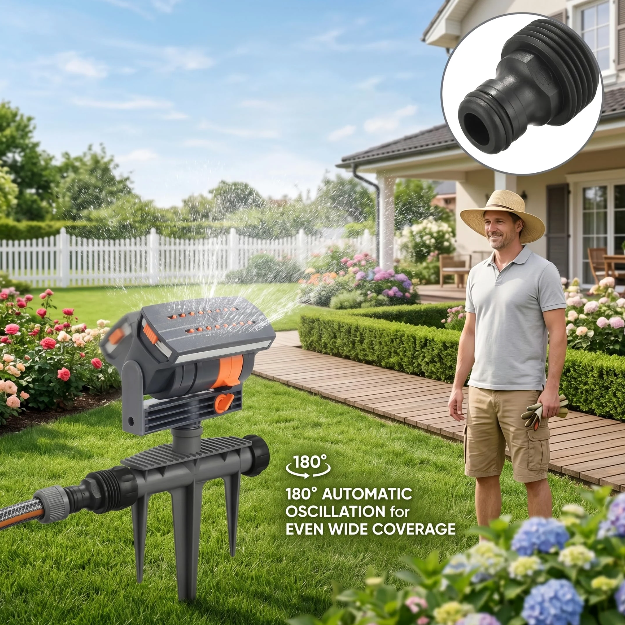 Aspersores, Aspersores De Césped para Jardín, Aspersor Oscilante Automático De Cobertura De 180 ° con Estaca De Trípode, Aspersor De Jardín De 4 Modos De Aspersión para Patio Y