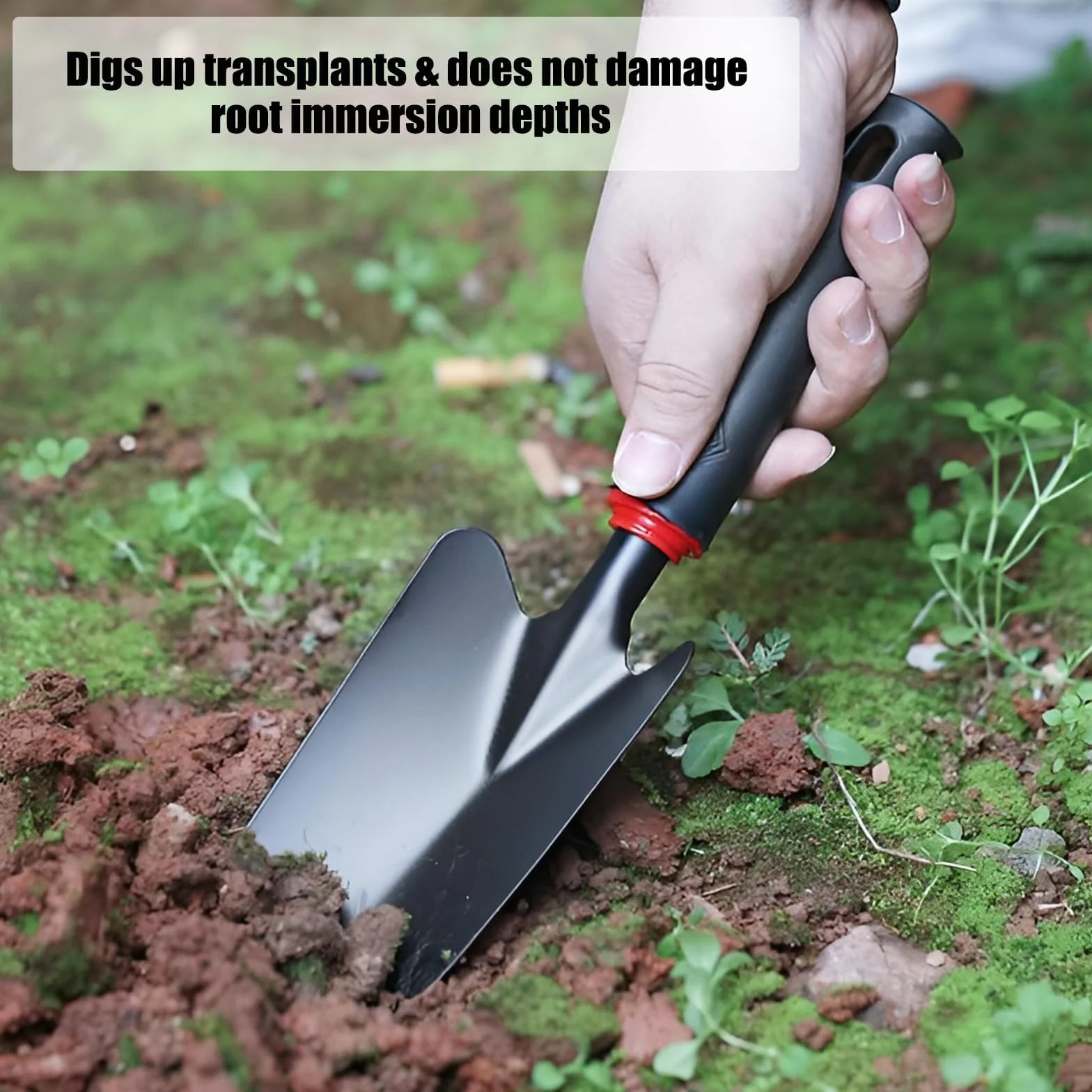 Herramientas de jardinería de 3 Piezas con Mango Antideslizante – Kit Profesional de Acero Inoxidable para plantación, excavación y azada (Pala, trasplantador, azada Doble)