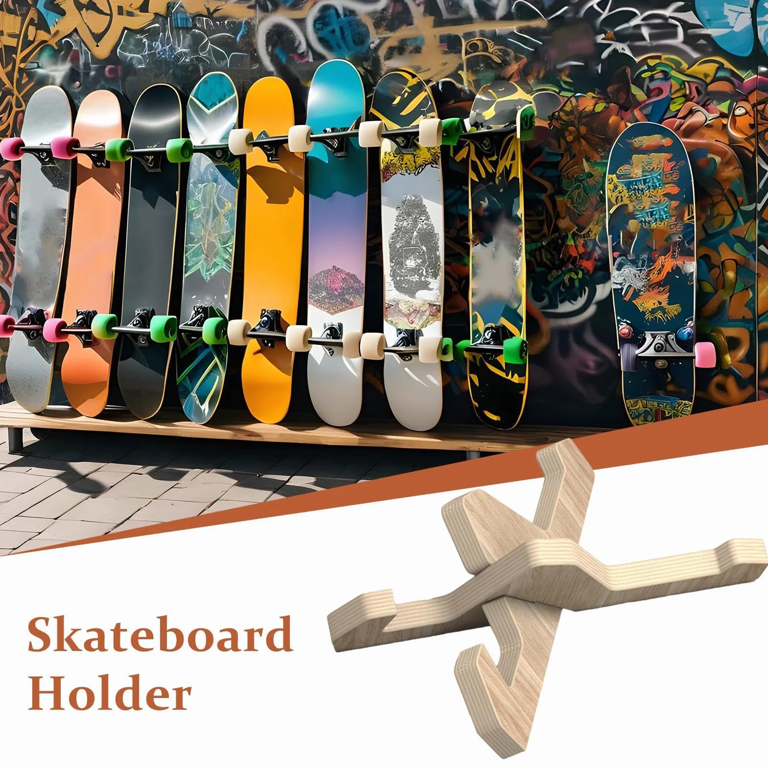 Soporte Para Skateboard Base De Madera 26.5cm Estante Duradero Exponer Tablas Almacenamiento