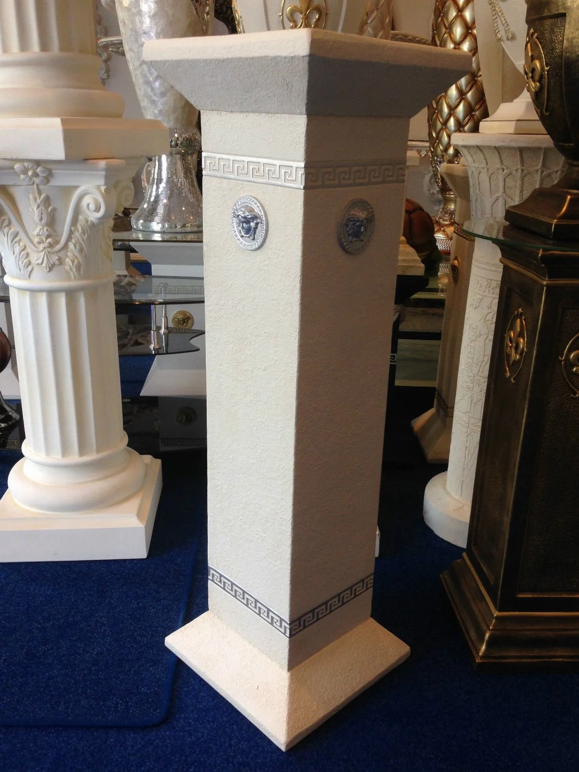Cinar Columna de estilo meandro, mesa auxiliar de mármol, columna decorativa de 100 cm, griego, antiguo, retro, rococó, columna barroca, soporte para flores pintado a mano